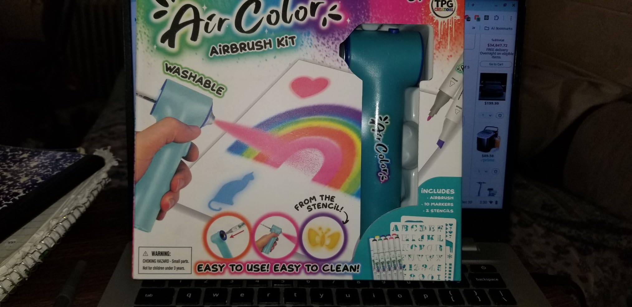 Air Color Airbrush Marker Kit for Kids, Cordless and Rechargeable Air Brush Set Includes 10 Washable Markers, 86 Stencils, Charging Cable, Arts &Crafts Gift Set for Painting, Coloring, School Projects customer photo 1