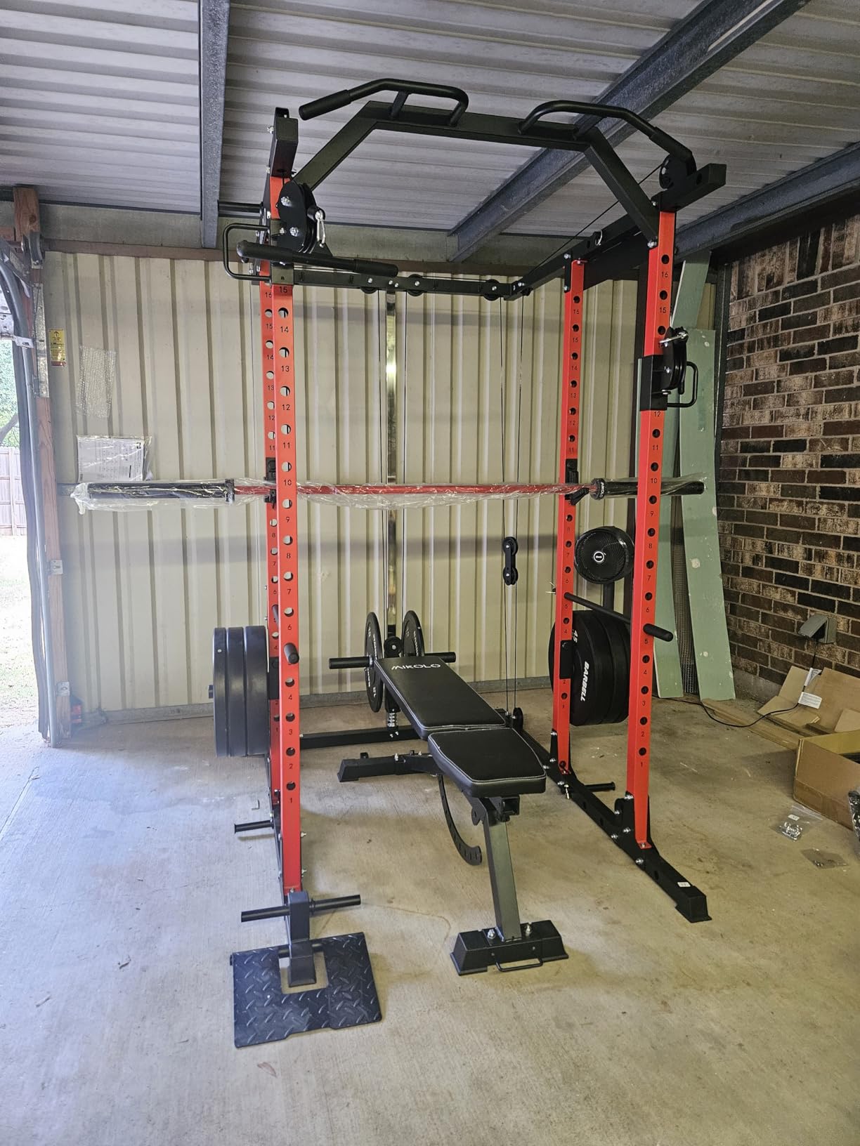 Mikolo Power Cage, Power Rack with Cable Crossover System, 1500LBS Squat Rack with LAT Pull Down System, Workout Cage with Pulley System for Fitness Home Gym customer photo 1