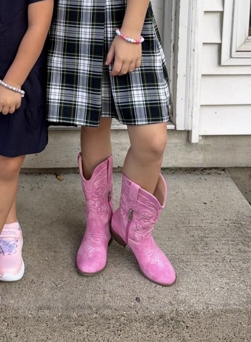 LAURMOSA Cowgirl Boots for Girls Mid Calf Youth Girl Cowboy Western Boots Pointed Toe Embroidered for Horse Riding Country Party Toddler Little Big Kids customer photo 1