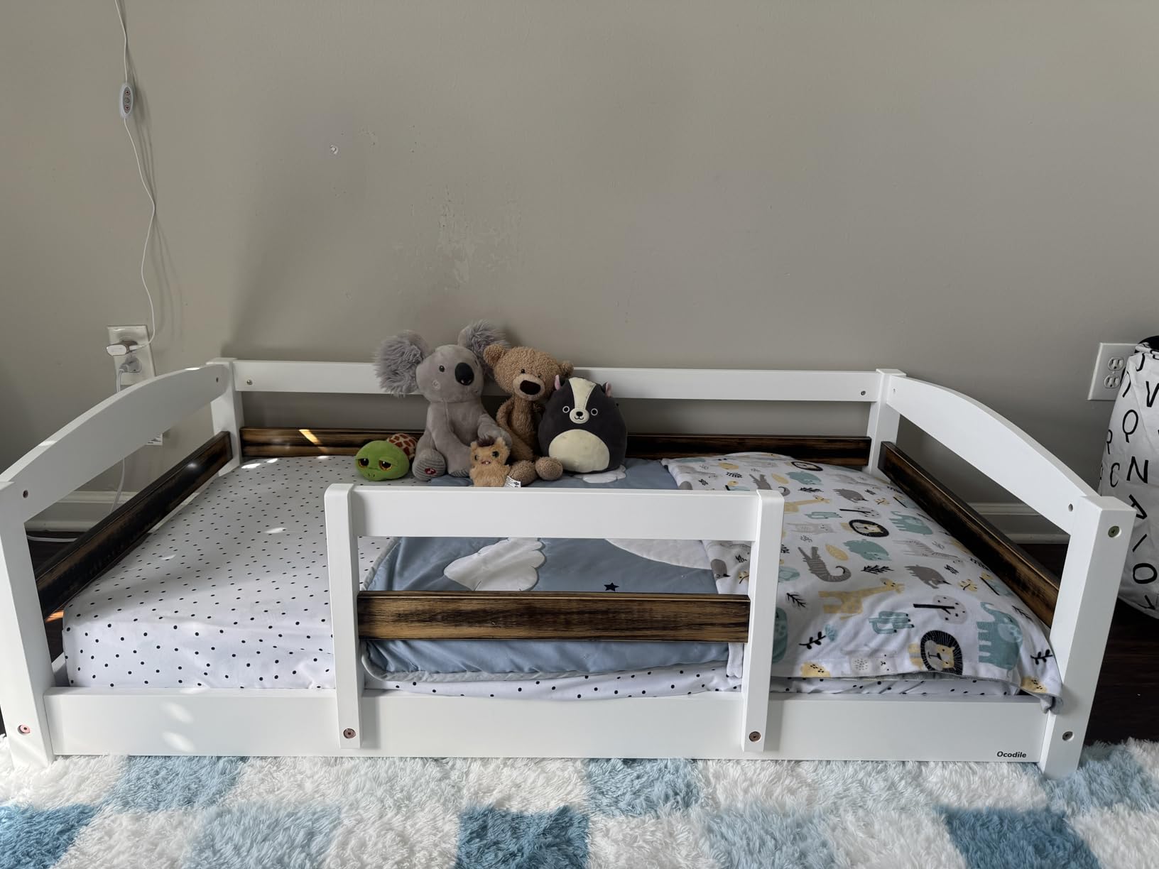 Ocodile Toddler Bed with Rails | Low Montessori Floor Bed Frame for Kids | Standard Crib Size Wooden Frame for Independent Toddlers 1-3 - Gray customer photo 1