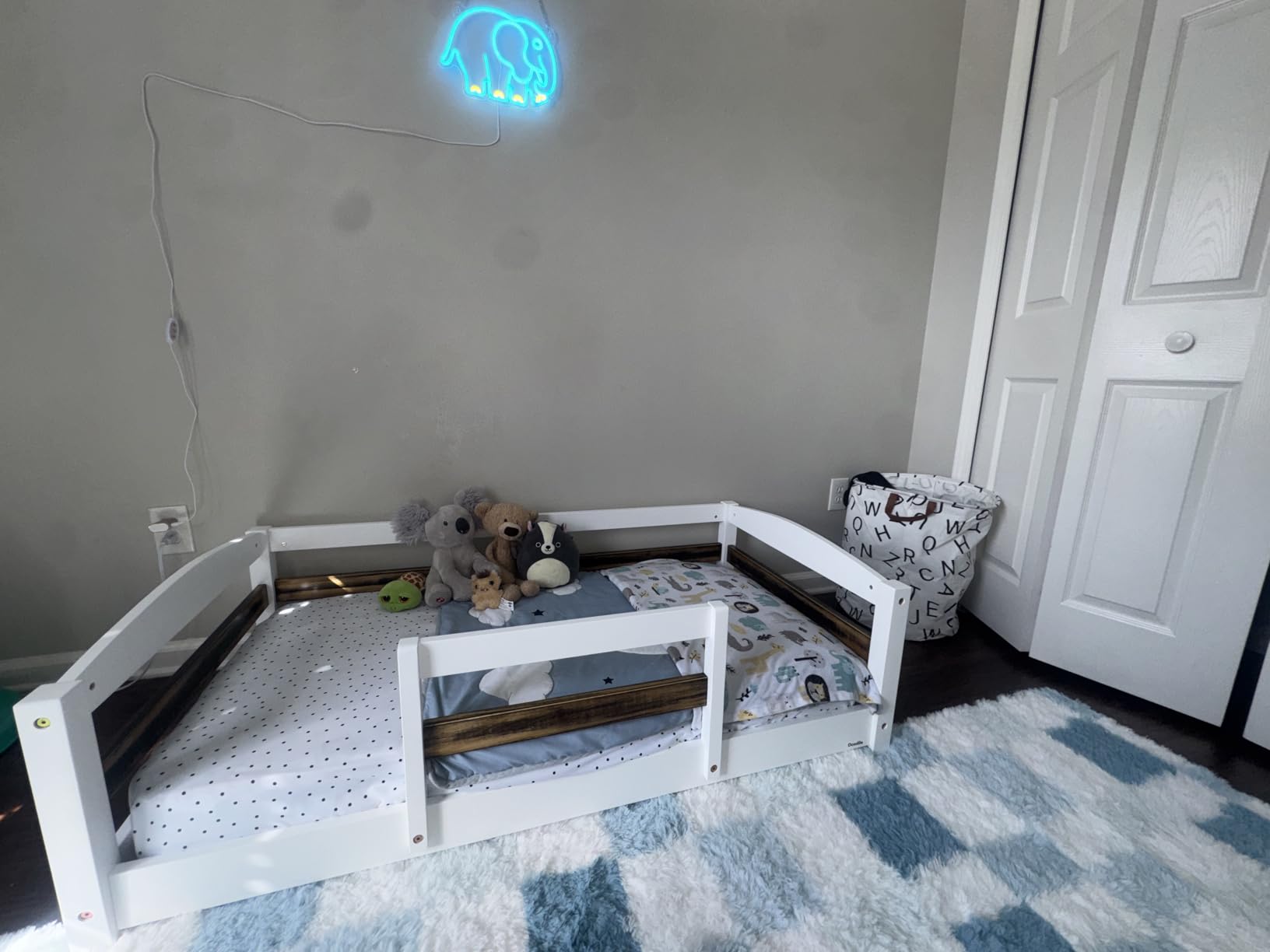 Ocodile Toddler Bed with Rails | Low Montessori Floor Bed Frame for Kids | Standard Crib Size Wooden Frame for Independent Toddlers 1-3 - Gray customer photo 2
