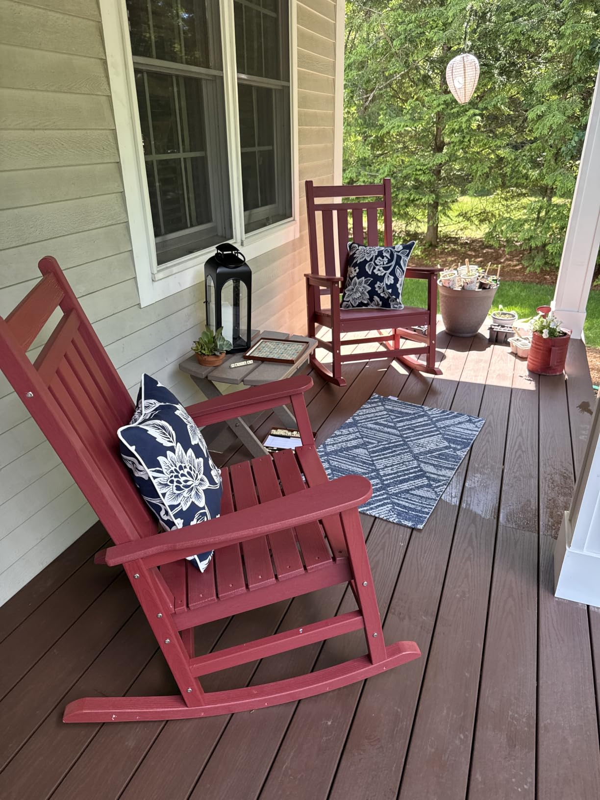 SERWALL Outdoor Rocking Chair Set of 2, HDPE Rocker for Adults, Brown customer photo 1