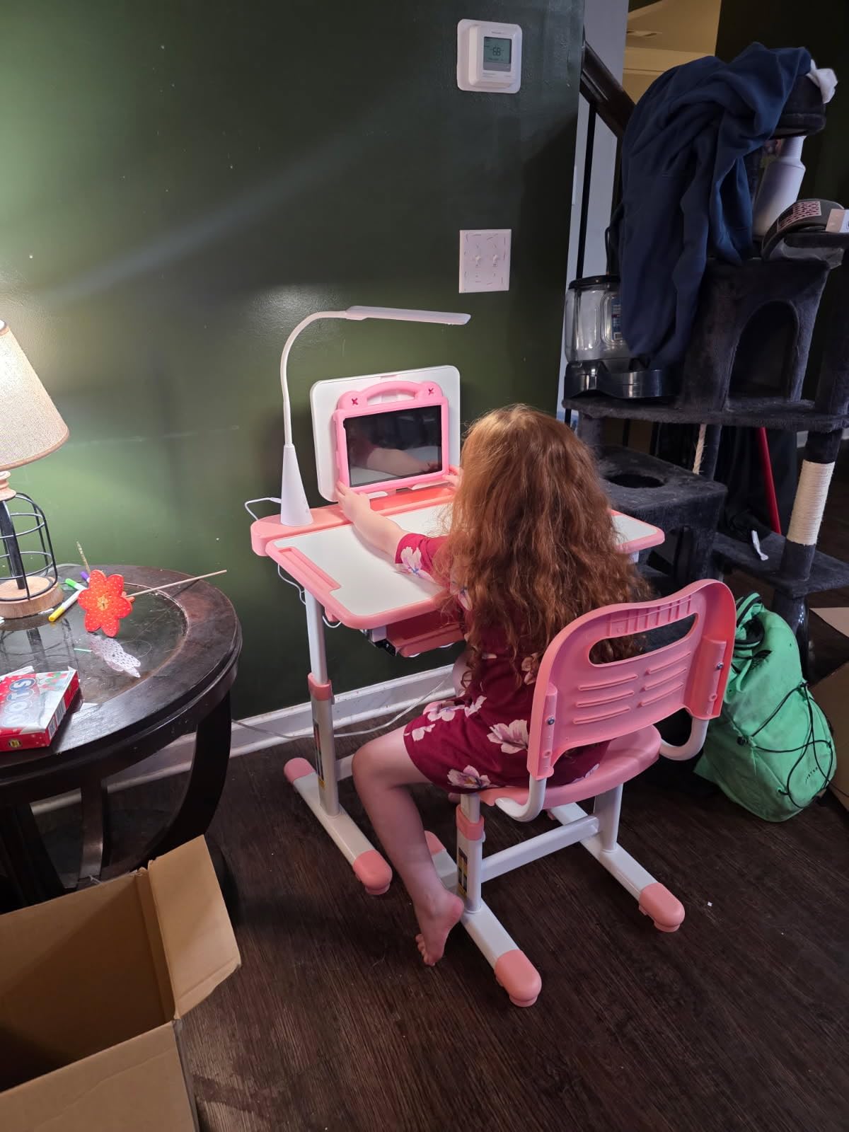 VEVOR Kids Study Chair and Desk Set, Study Desk and Chair for Kids with Table Lamp, Adjustable Height & 0-40° Tilted Desktop, Children Table for Bedroom, Blue customer photo 1