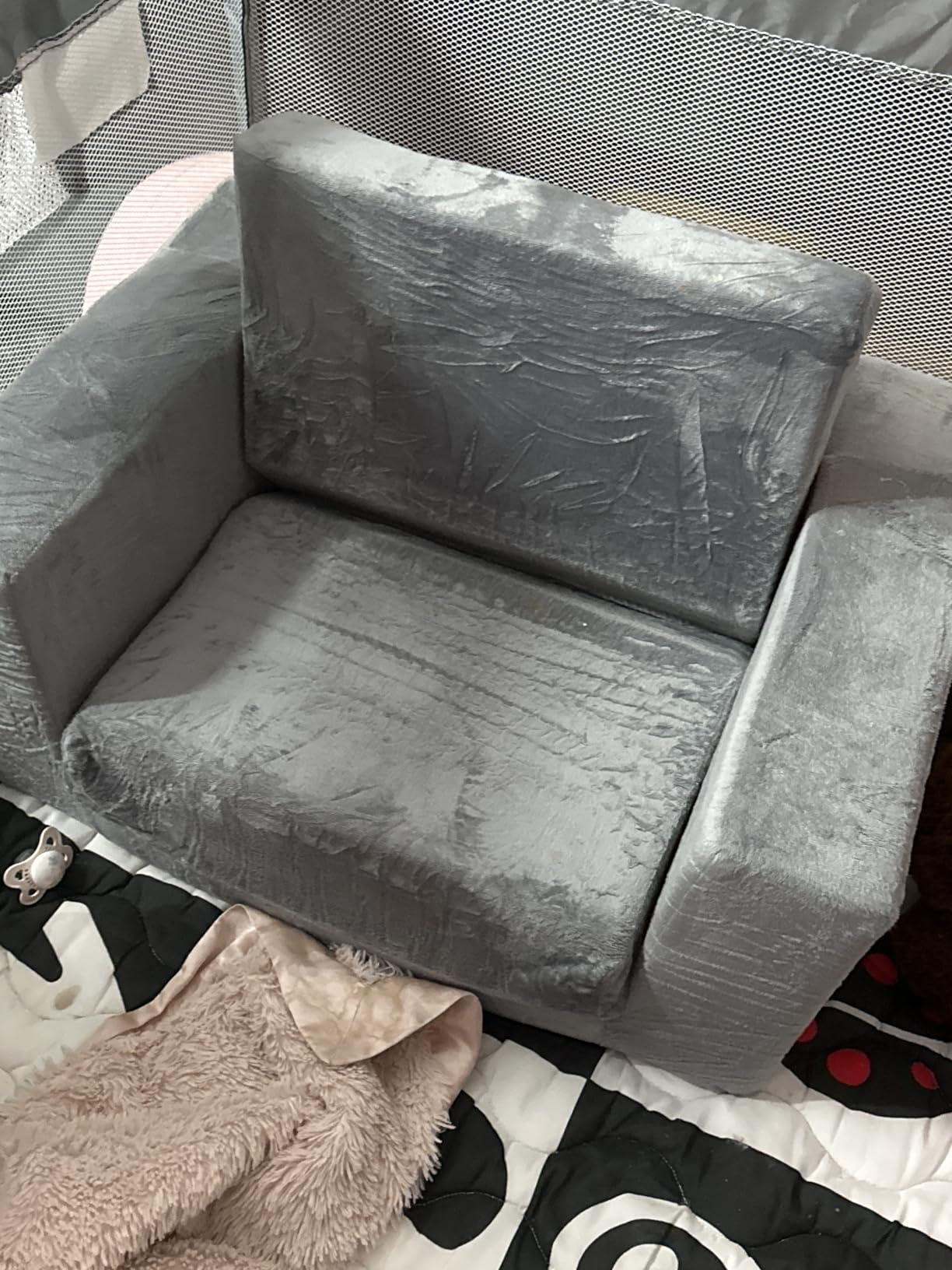 Toddler Couch Chair, Foldable Kids Couch Comfy 1-3 Years Old, Grey customer photo 2