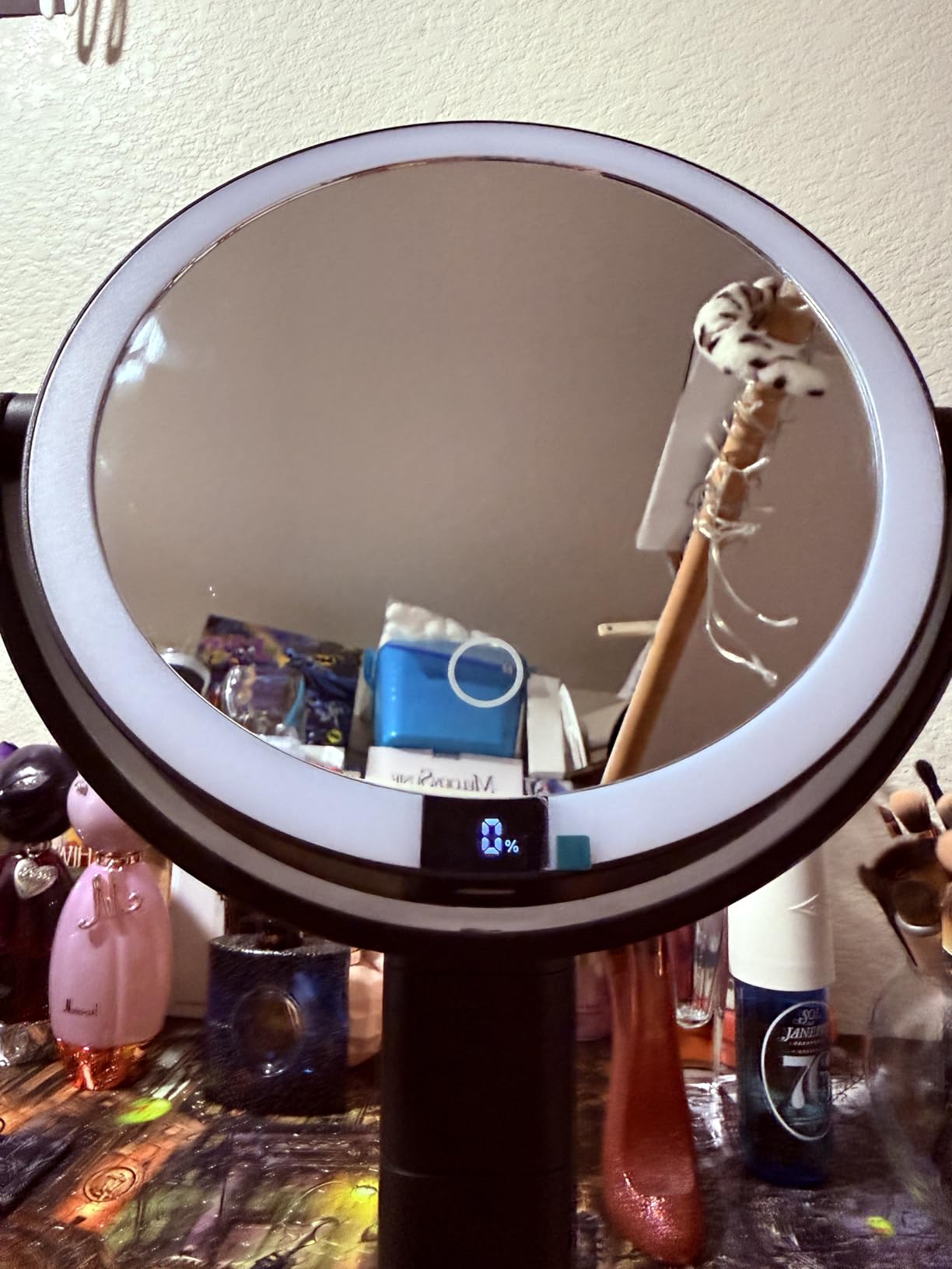 B Beauty Planet Vanity Mirror with Lights, 30X Magnifying Makeup Mirror, 3 Lighting and Adjustable Brightness, Rechargeable 2-Sided Height Adjustable Desk Mirror for Bedroom, Gifts for Women White customer photo 1