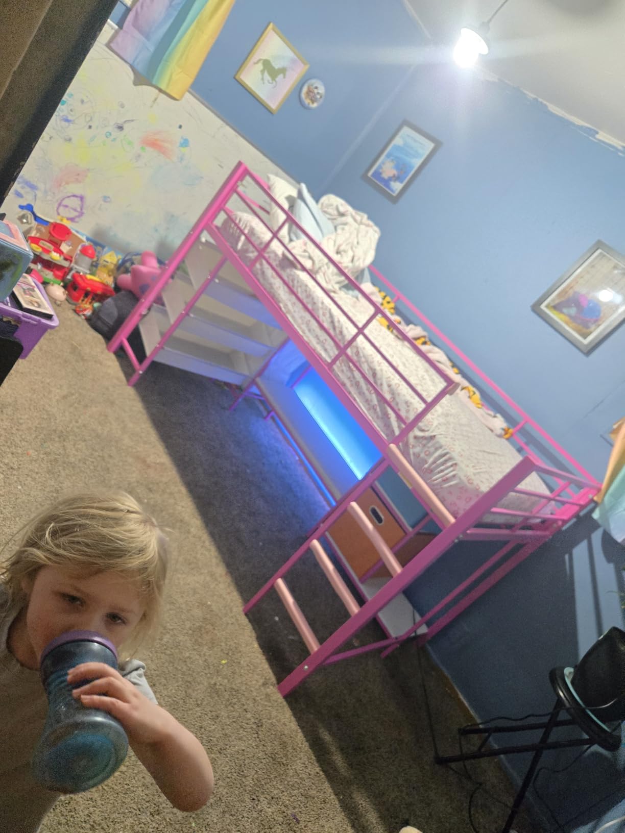 DICTAC Low Loft Bed Twin Size with Storage Bins and Reading Corner, White customer photo 2