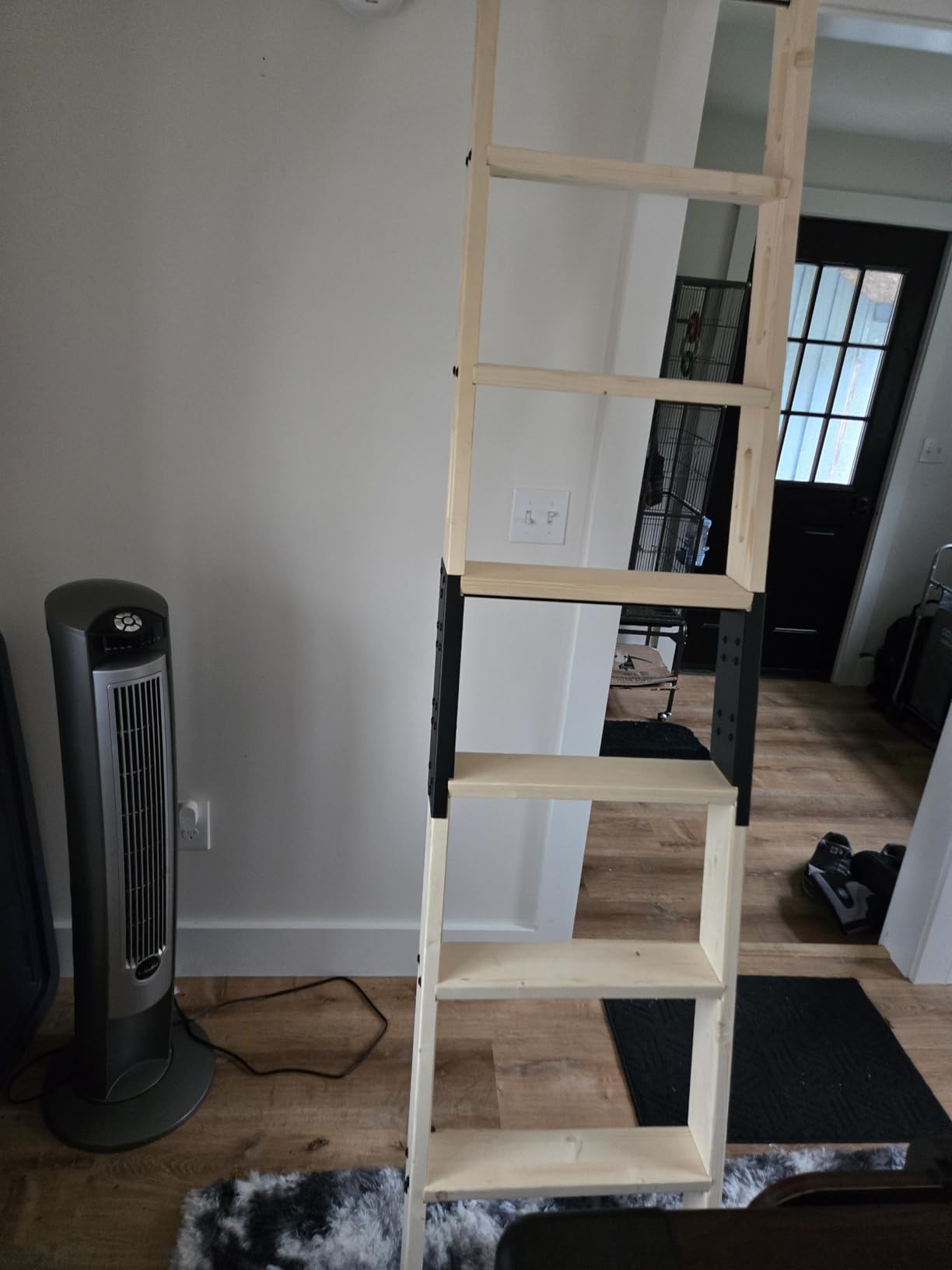Rolling Library Ladder 8ft, 450lbs Capacity, 7 Steps with Build-in Handrail, Solid Wood, Easy Assembly for Loft Bookshelf Kitchen Attic Outdoors, DIY Stain (No Sliding Hardware) customer photo 1