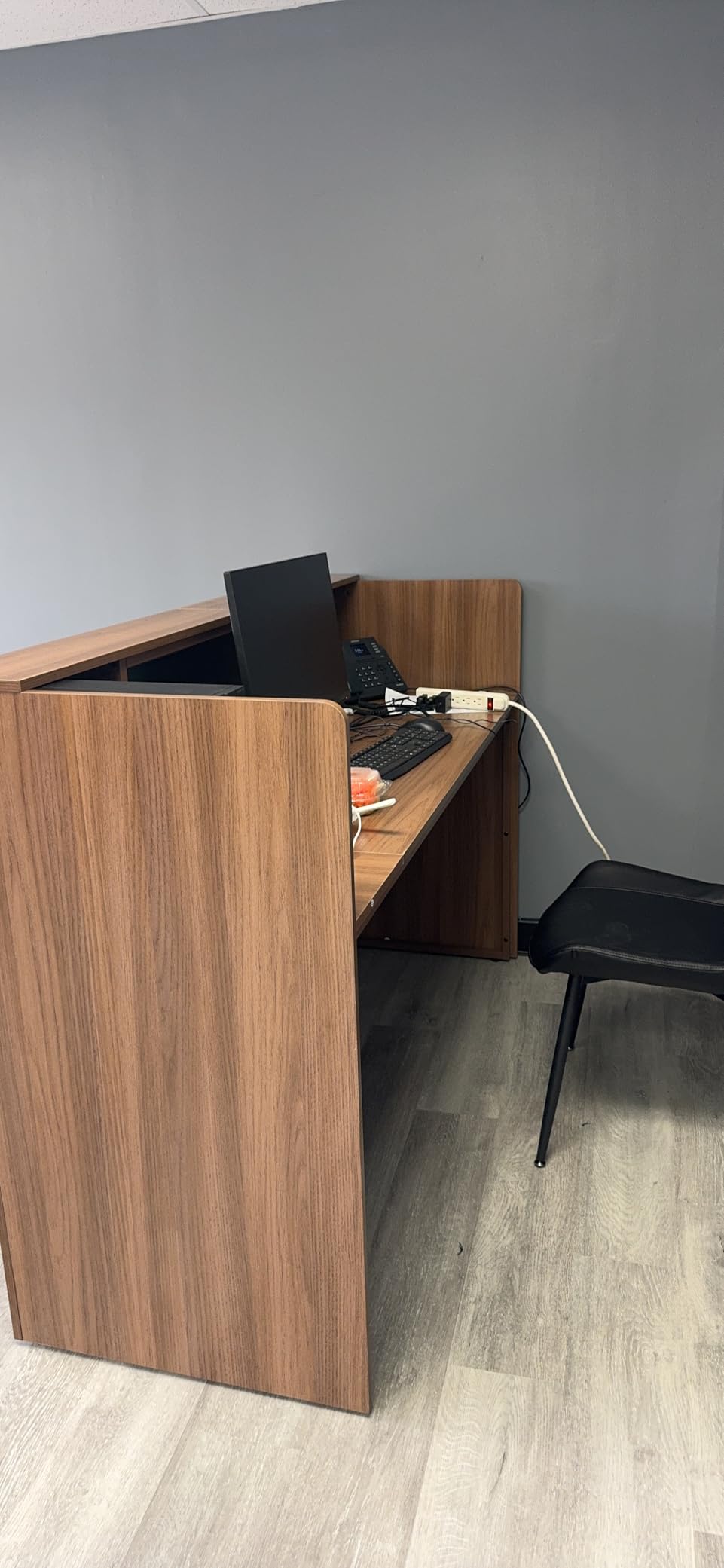 Tribesigns Reception Desk with LED Lights, 63 Inches Front Counter Desk for Checkout, Lobby, Salon, Retail, Modern Large Counter Table for Store Shop Clinic Office (Black&Gray) customer photo 1