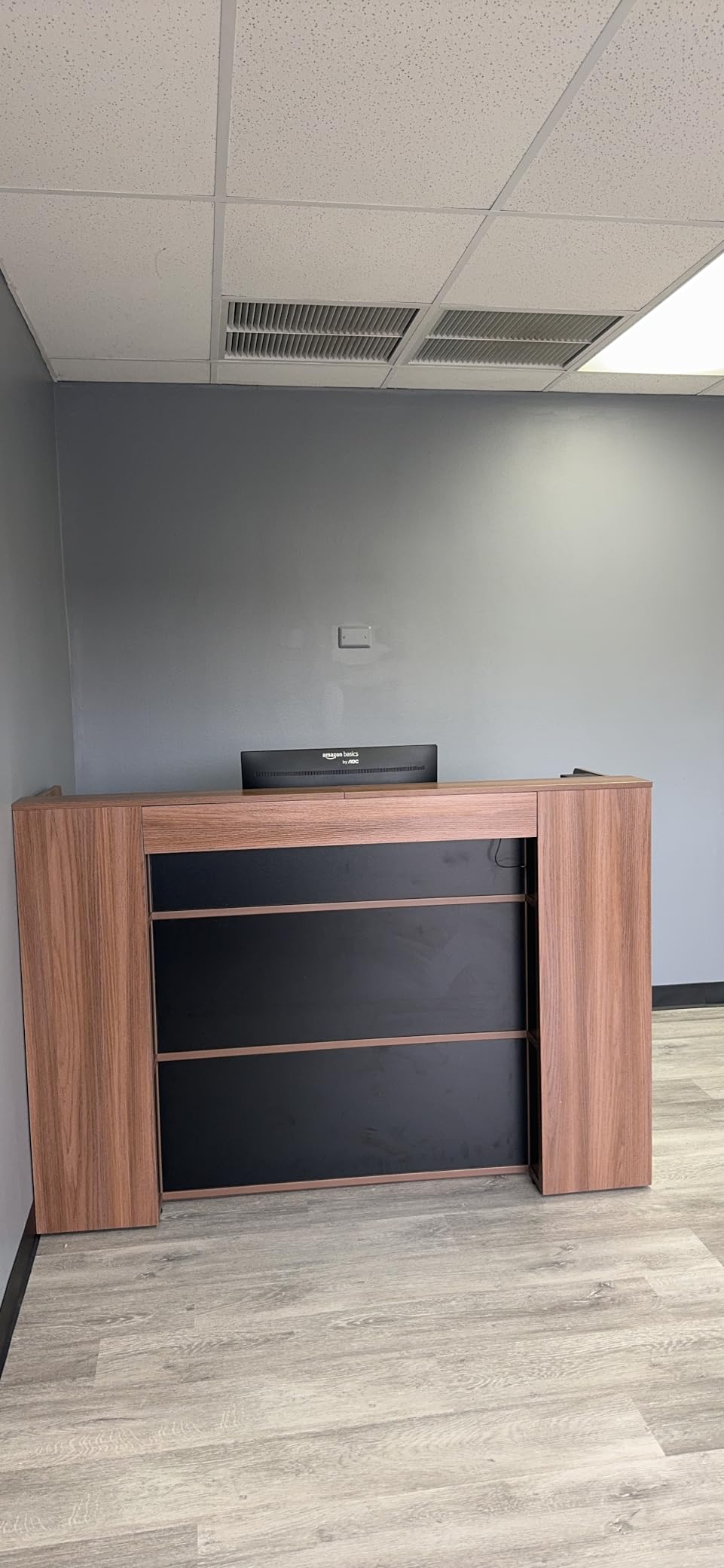 Tribesigns Reception Desk with LED Lights, 63 Inches Front Counter Desk for Checkout, Lobby, Salon, Retail, Modern Large Counter Table for Store Shop Clinic Office (Black&Gray) customer photo 2