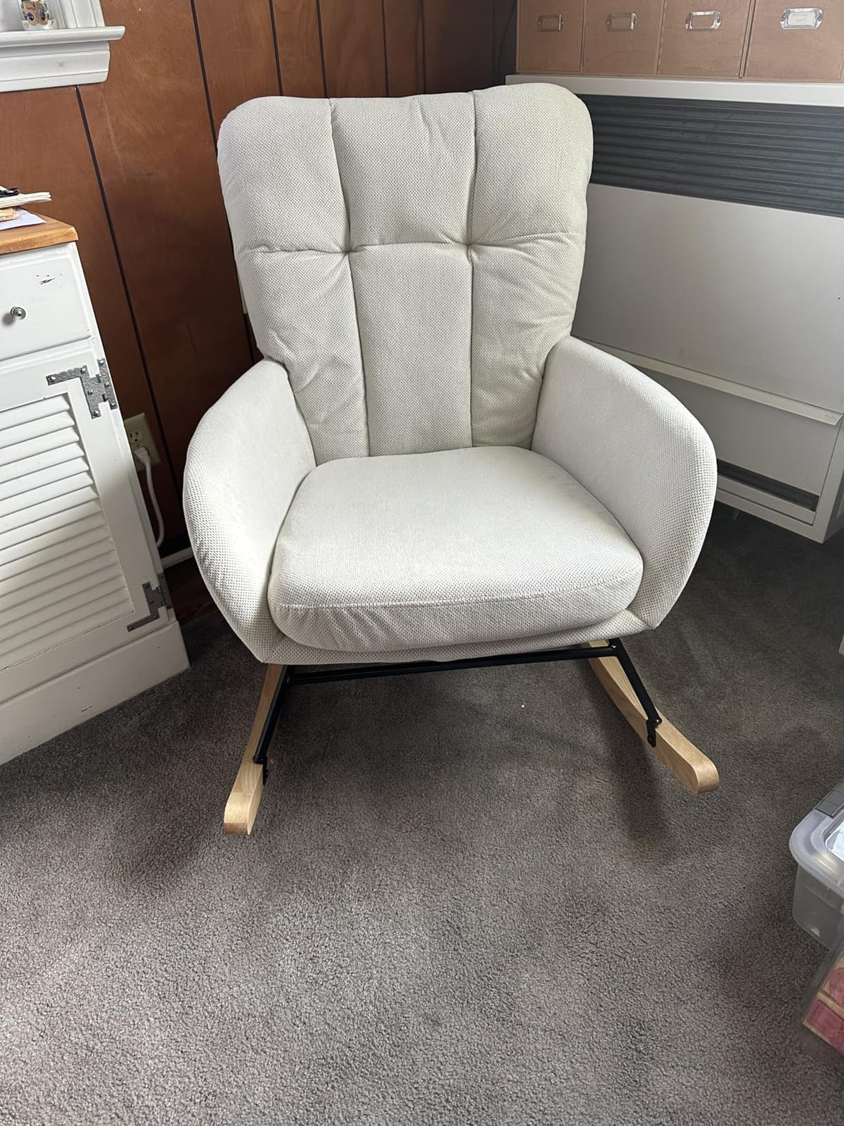 Nursery Rocking Chair Upholstered Glider Rocker, Beige customer photo 2