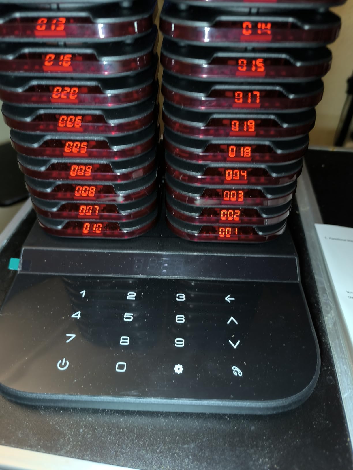 AGJ Restaurant Pager System Touch Keyboard Wireless Calling System 20 Pagers Beeper Buzzer Guest Customer Queue Pagers for Food Truck Church Nursery Clinic Coffee Shop with Buzzer Vibration Flash customer photo 1