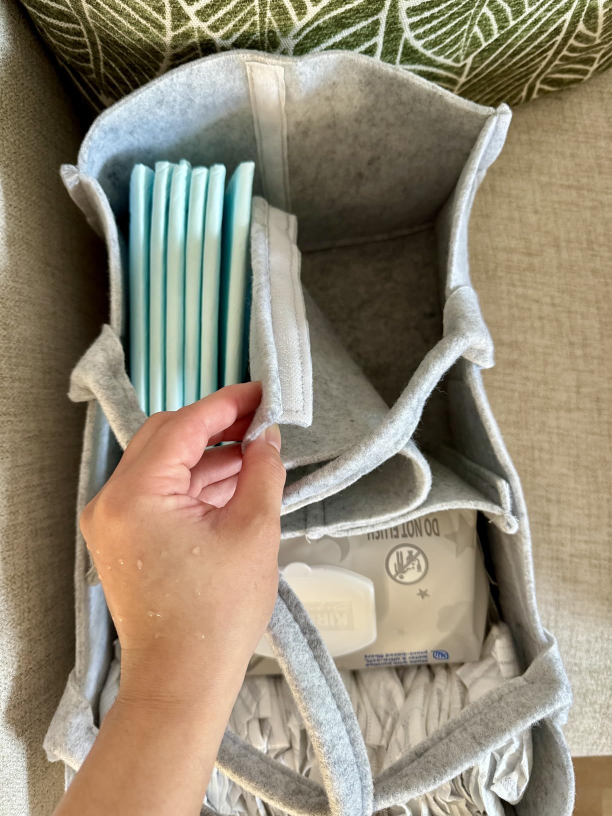 HIPHOP PANDA 2-Pack Diaper Caddy Organizer - Newborn Essentials Baby Registry Must Haves - Sturdy Nursery Storage Bin & Portable Car Caddy for Diapers & Wipes - Grey/Oatmeal Gift Set customer photo 2