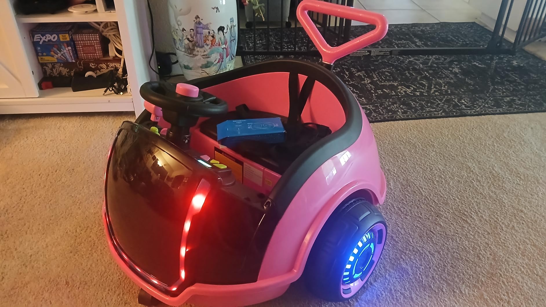 ANPABO 3-in-1 Electric 12V Ride on Push Car for Kids 1.5-3, Pink | 360° spin, remote control, 5-point safety belt, LED light & wireless music, ride on toy car for boys and girls customer photo 1