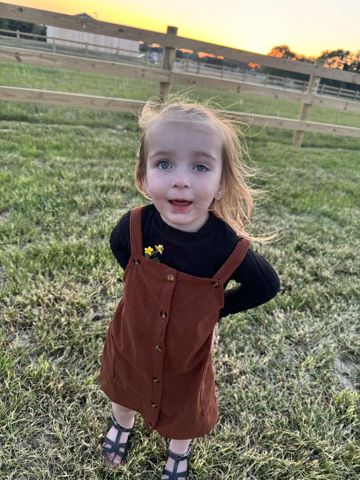 HINTINA Toddler Little Girl Corduroy Button Down Overall Dress Set 2-7Y customer photo 1