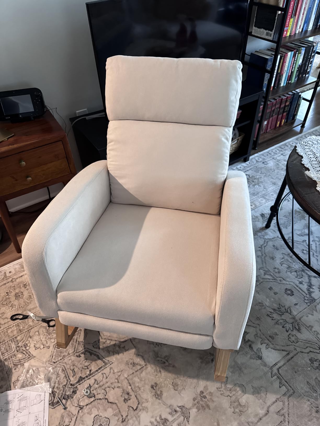 HCHAIRH Rocking Chair Nursery with Foot Rest, Teddy Nursing Rocking Chairs for Mom Breastfeeding, Rocker Glider Chair with High Backrest for Living Room, Bedroom, Blue Grey customer photo 1