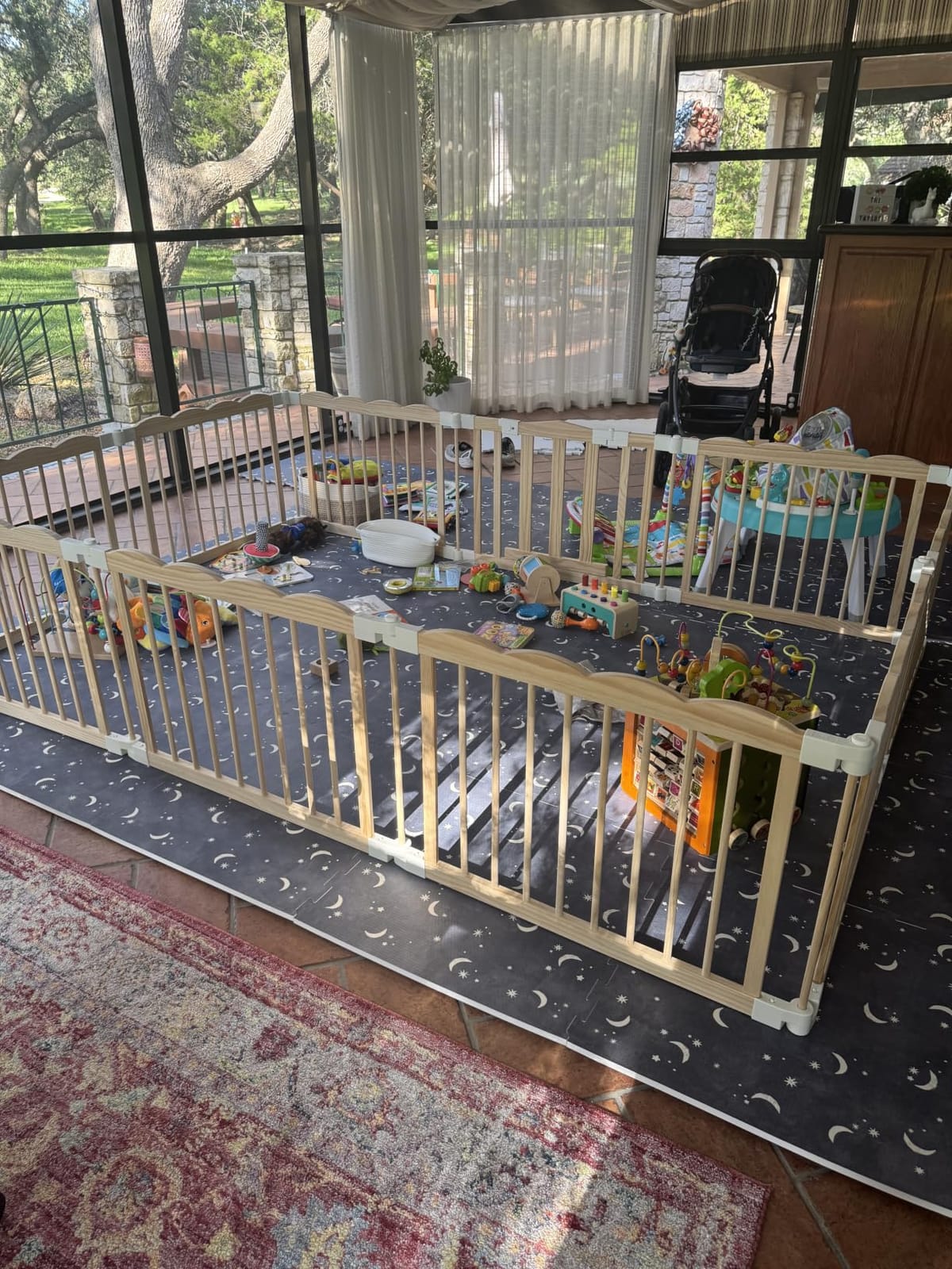 Wooden Baby Playpen 69x103 Inch Foldable Toddler Fence with Safety Lock customer photo 1