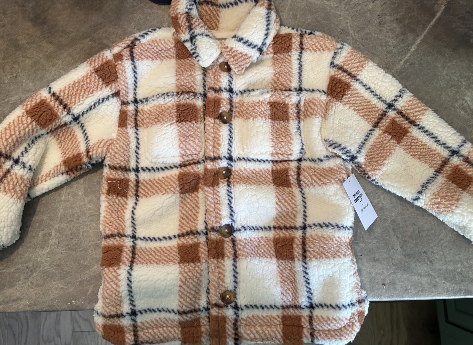 Amazon Essentials x Sofia Grainge Unisex Babies' Soft Faux Sherpa Fleece Overshirt Jacket with Pockets customer photo 2