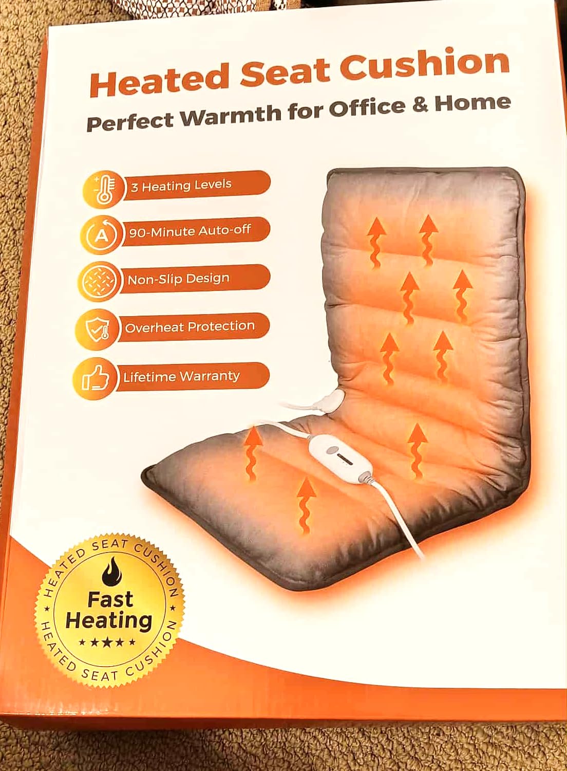 Heated Seat Cushion for Office Chair, Heated Seat Pad for Pain Relief Promote Blood Circulation with 3 Heat Levels & 90mins Auto-off, Chair Warmer for Back, Waist, Hips, Thighs Home Office Use, Grey customer photo 2