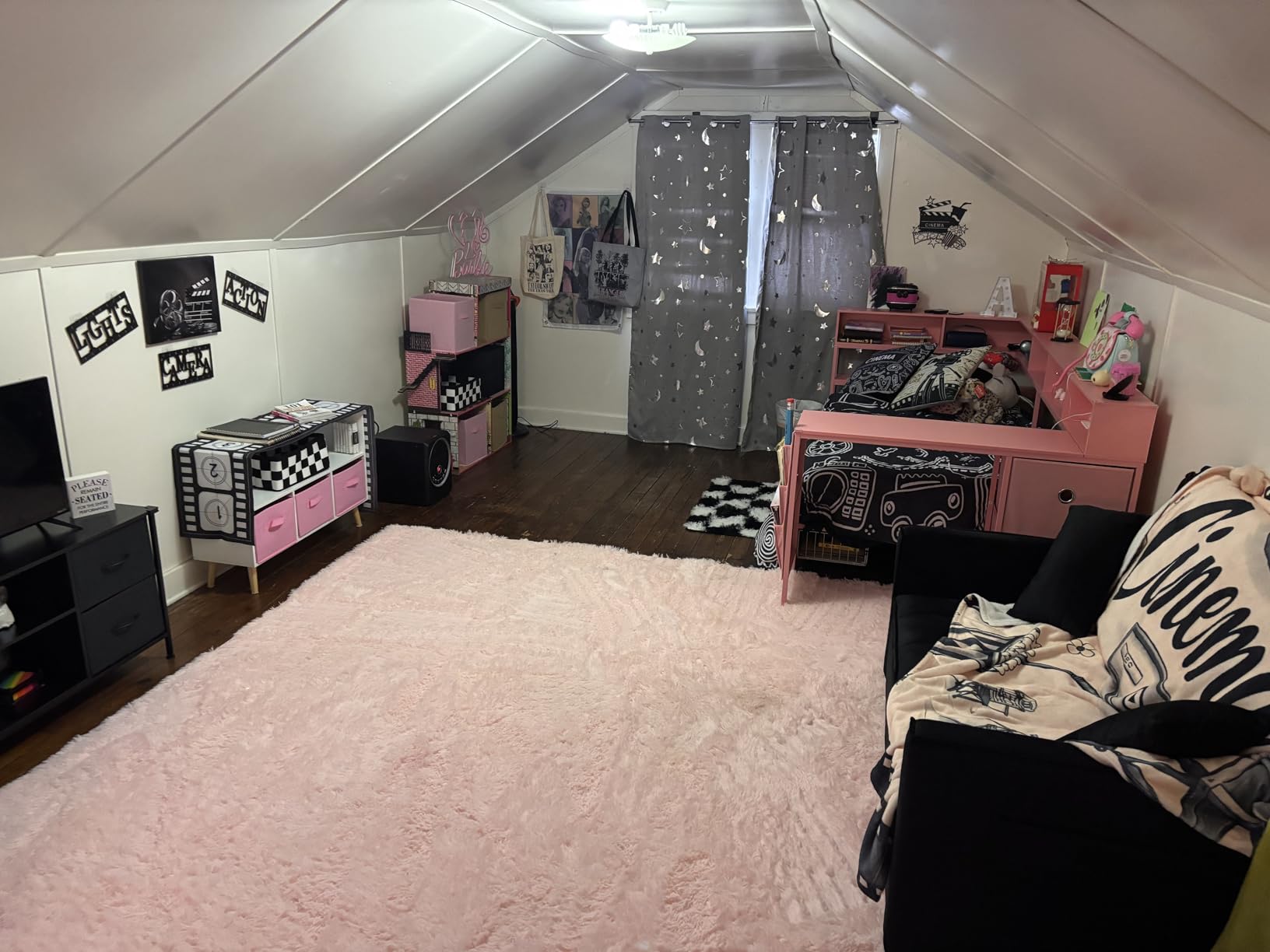 Hasuit Twin Corner Bed with Desk and Storage Bookcase, Daybed with 2 Drawers & 2 Storage Bins, Twin Size Platform Bed Frame with Charging Station and LED Light, Modern Teenagers Bedframe, Pink customer photo 2