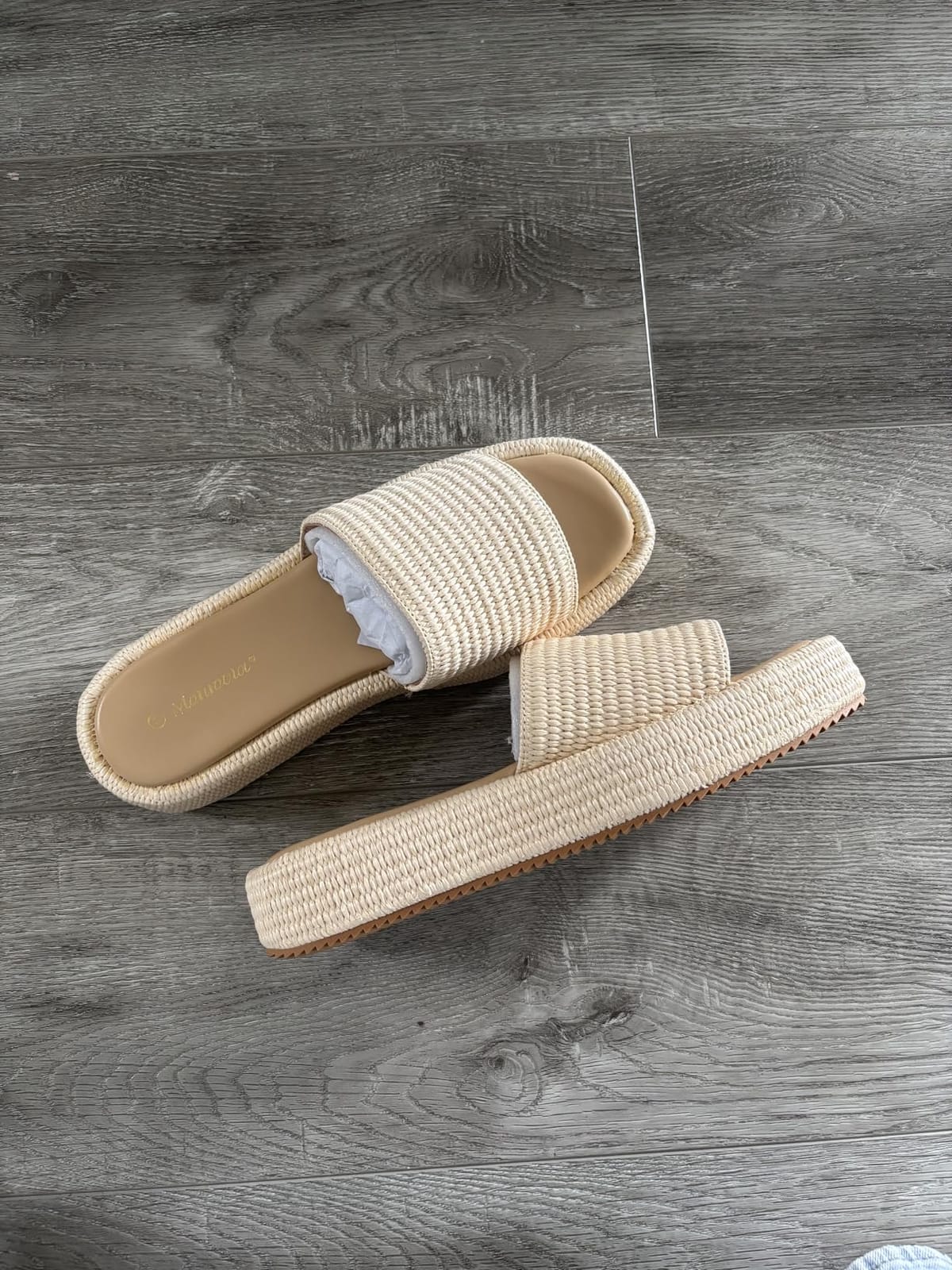 Platform Sandals Women Raffia Espadrille Slides, Woven Straw Flatform Beach Sandals Women, Slip On Summer Vacation Shoes customer photo 1
