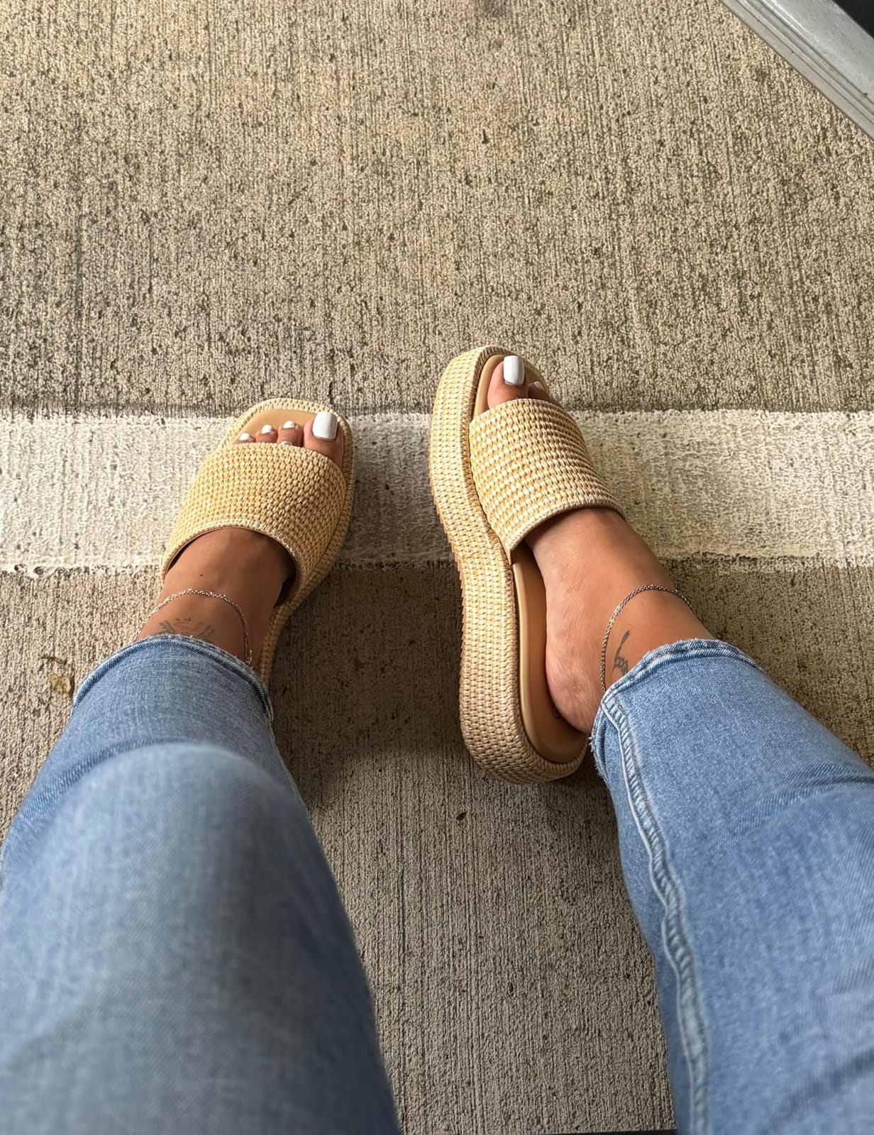 Platform Sandals Women Raffia Espadrille Slides, Woven Straw Flatform Beach Sandals Women, Slip On Summer Vacation Shoes customer photo 2