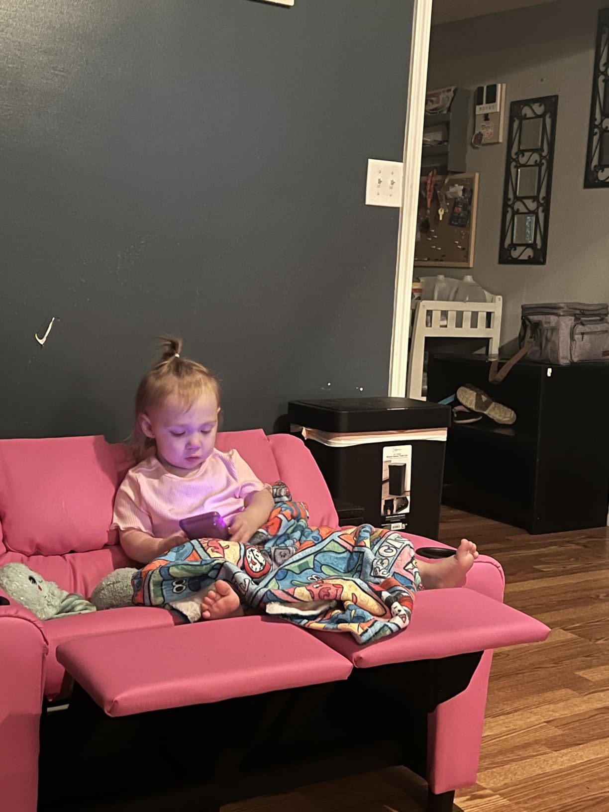 AVAWING Kids Recliner Chair with Cup Holder, Leather Toddler Recliner with Adjustable Backrest, Curved Rocking Legs and Comfy Armrests for Bedroom or Nursery, Pink customer photo 2