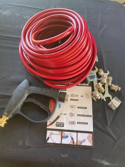 Sewer Jetter Kit for Pressure Washer 50 FT, Drain Cleaner Hose with Power Washer Gun, 1/4 Inch NPT Corner, Rotating and Button Nose Sewer Jetting Nozzle, Waterproof Tape, Pearl Corsage Pin, Spanner customer photo 1