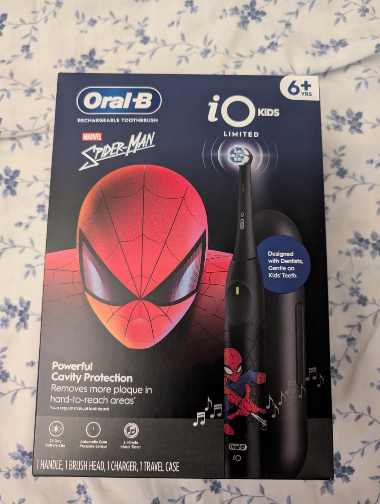 Oral-B iO Kids Limited Rechargeable Electric Powered Toothbrush, Spiderman with 1 Gentle Care Brush Head - Automatic Pressure Sensor to Protect Gums - 3 Cleaning Settings - 2 Min Music Timer customer photo 2