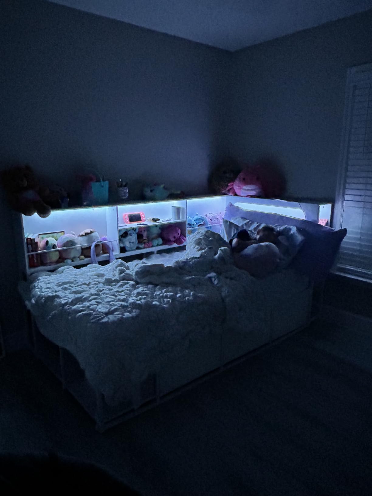 ADORNEVE Twin Corner Bed Frame with Bookcase Storage & LED Headboard, White customer photo 2
