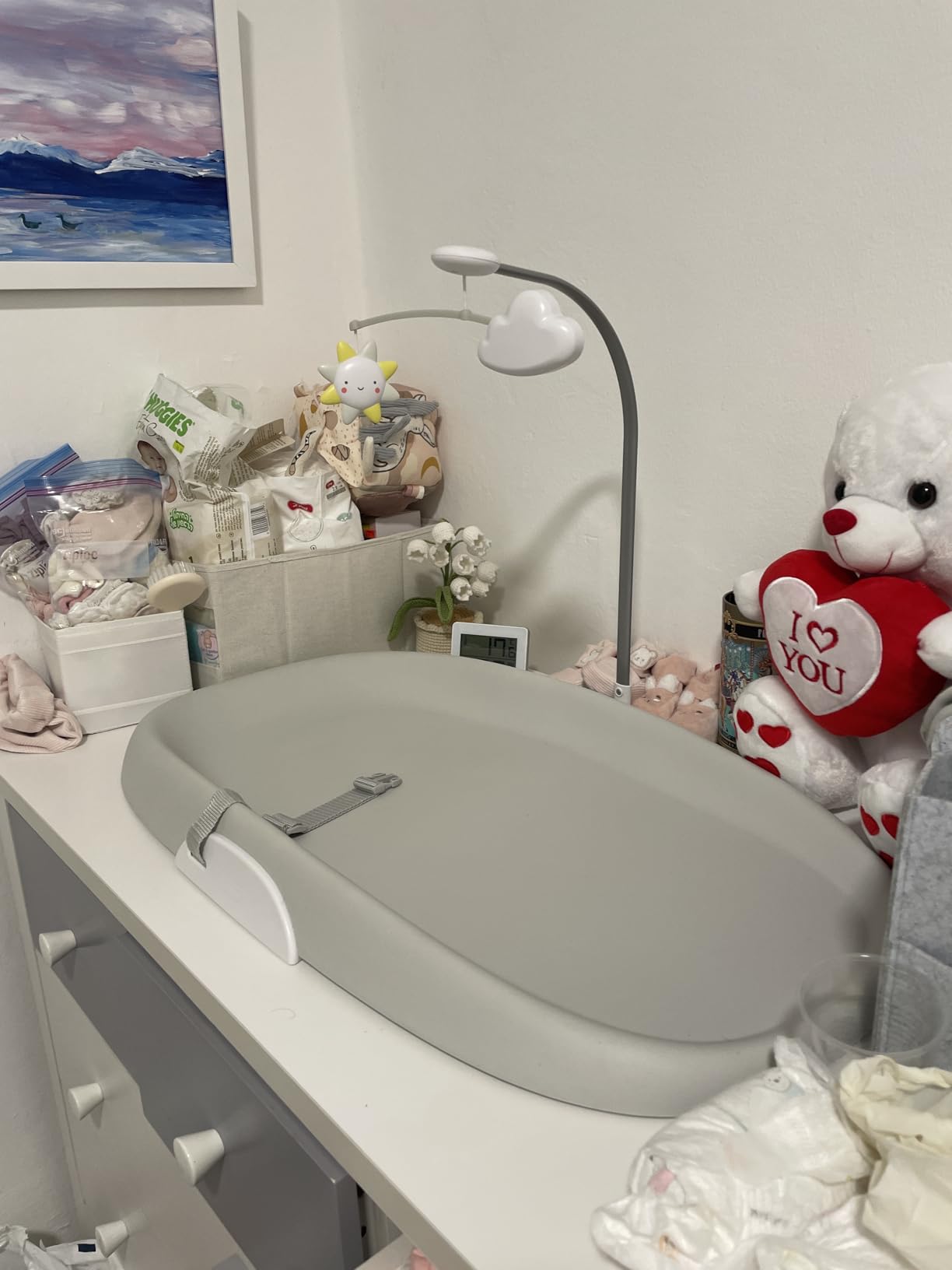 Skip Hop Baby Changing Pad Nursery Style Wipe-Clean Contoured with Cushioned Foam, Non-Skid Base, Built-in Safety Belt & Tuck-Away Toy Bar Fits Standard Changing Tables, Oat customer photo 1