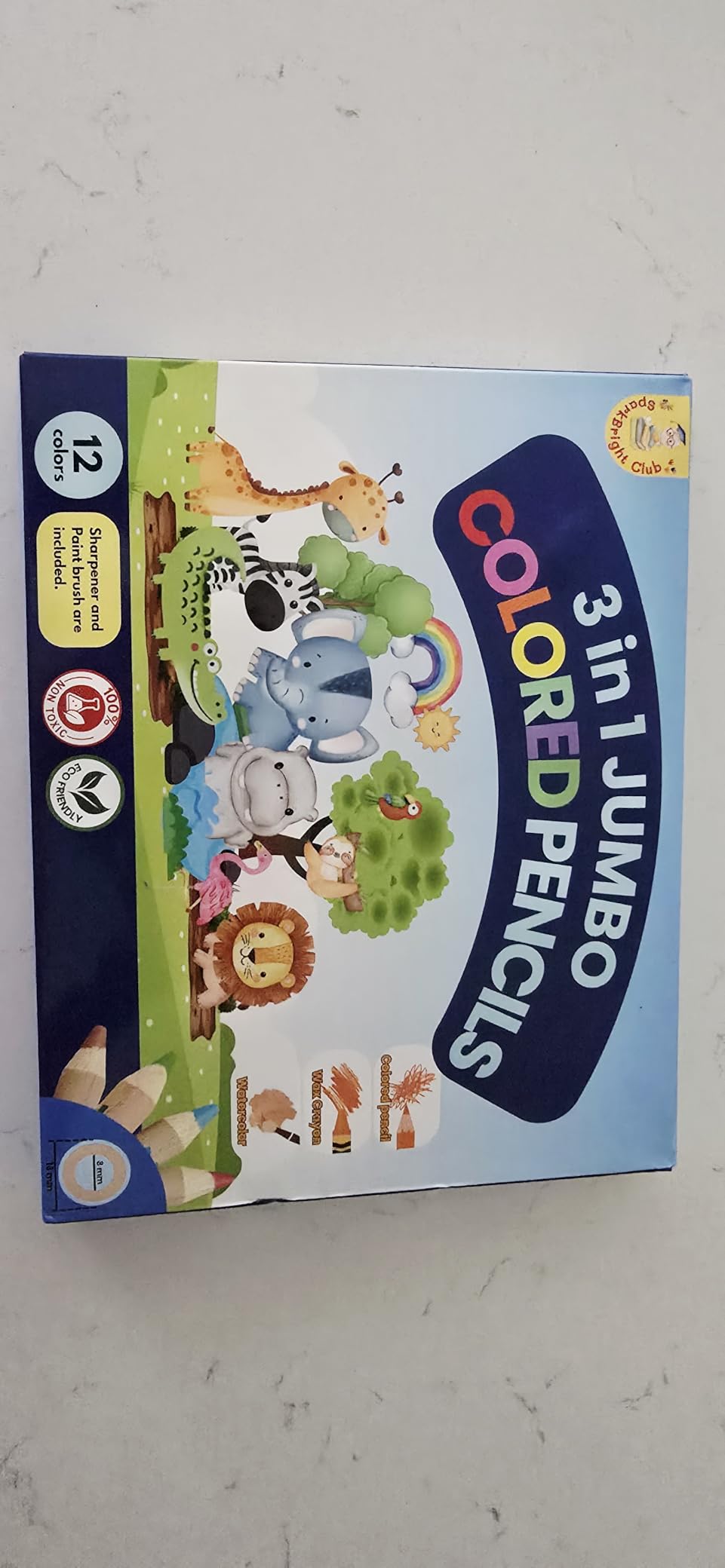 Sparkbright Club Jumbo Colored Pencils for Toddlers Ages 2-4 - 3-in-1 Wooden Pencil, Crayon & Watercolor | 12 Non-Toxic Colors, Break-Resistant 8mm Core, Easy-Grip for Kids & Preschool, Pre-Sharpened customer photo 2