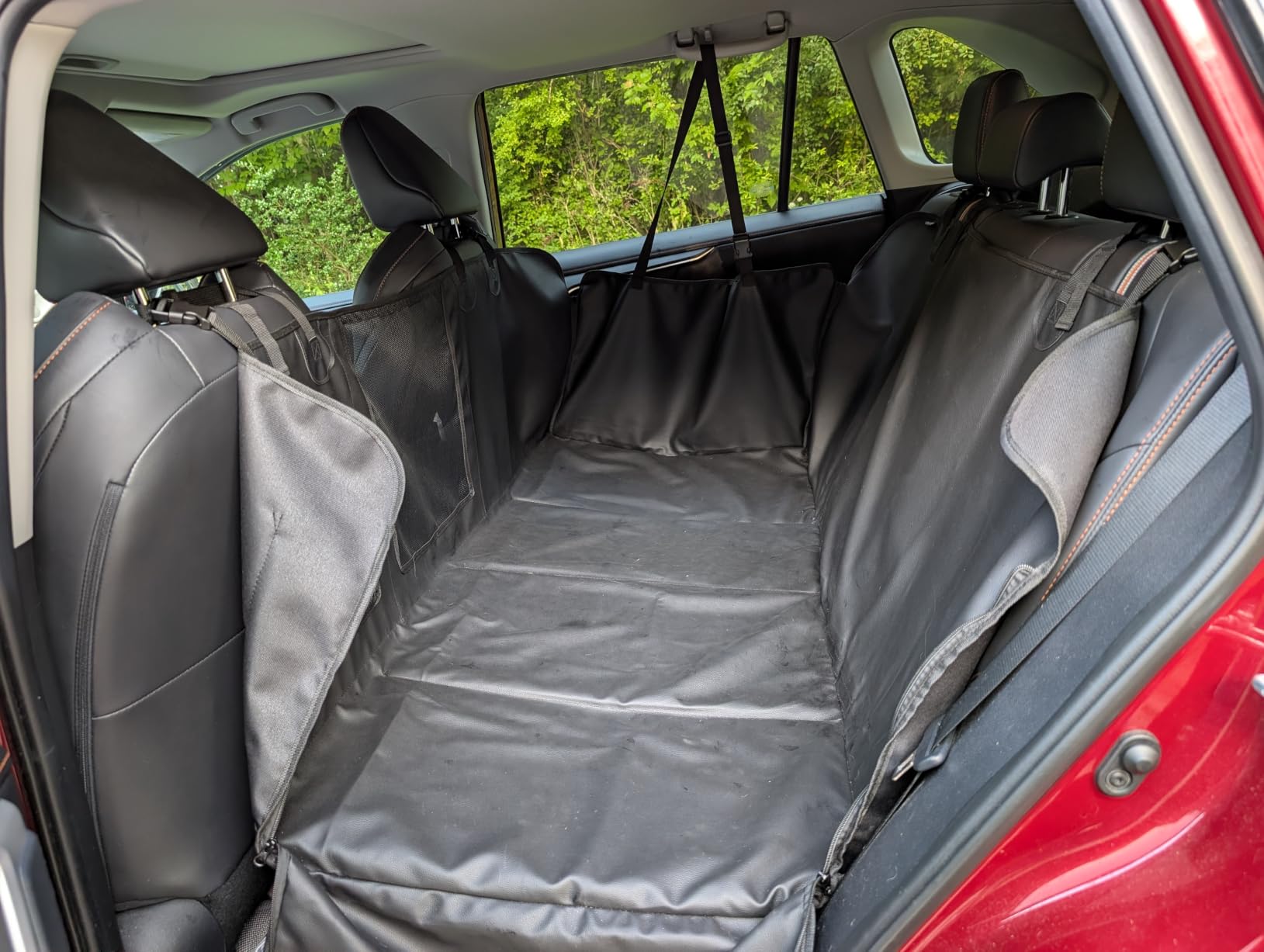 URPOWER Hard Bottom Dog Car Seat Cover for Back Seat, PU Leather Hammock | 400 lbs Support, 45% More Space, Waterproof, Scratch Resistant, Non-Slip, Mesh Window, Dog Seat Belt Included customer photo 1