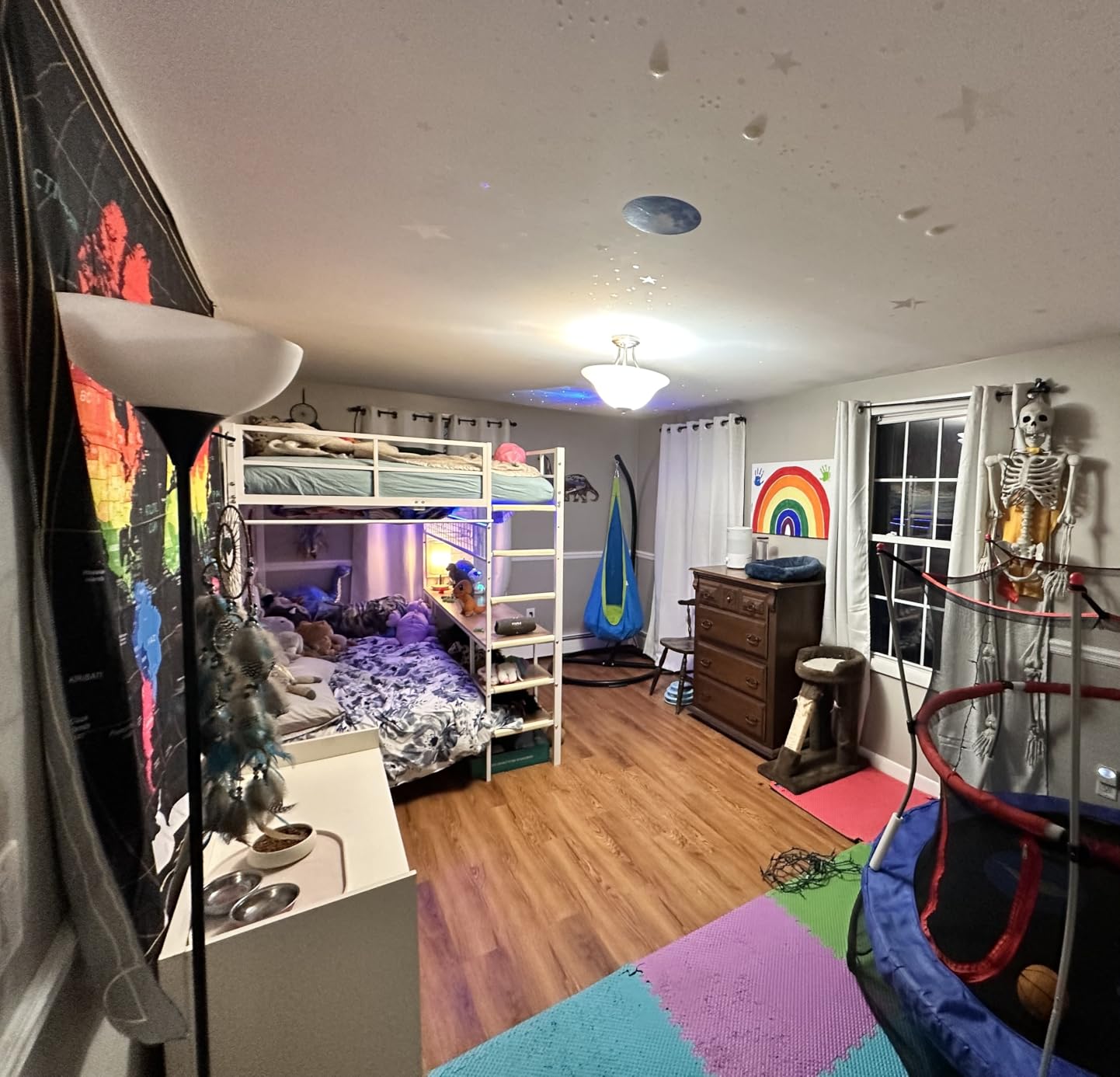 DICTAC Bunk Bed Twin Over Twin with Desk,Led Lights,Charging Station,White customer photo 1