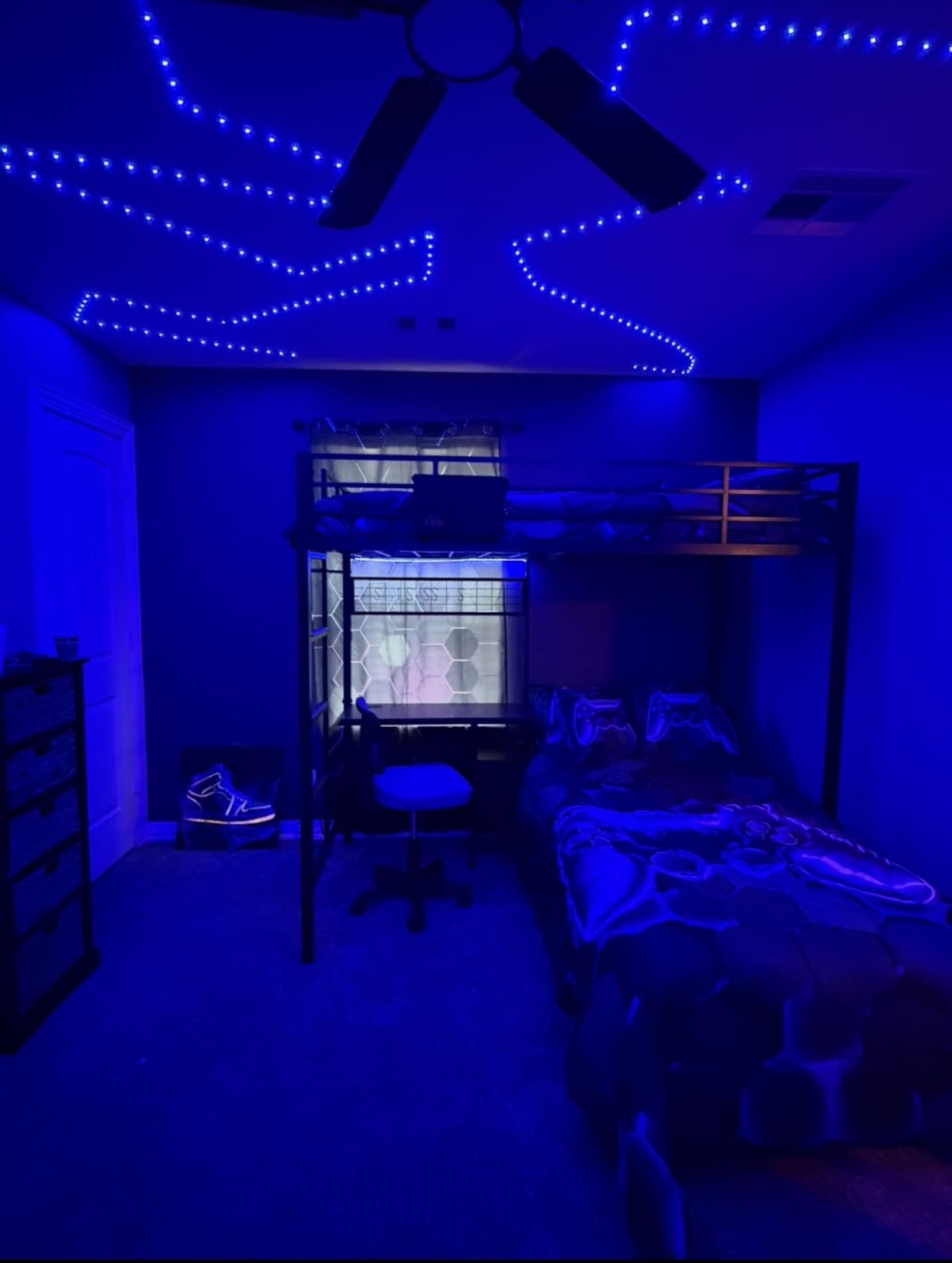 DICTAC Bunk Bed Twin Over Twin with Desk,Led Lights,Charging Station,White customer photo 2