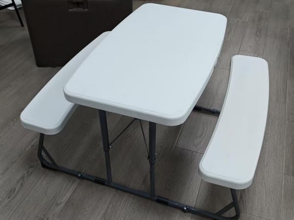 Picnic Table with Benches, Durable All-Weather Steel Frame, Stable & Easy to Clean, Portable Camping Table and Chairs for Outdoor & Indoor Use customer photo 1
