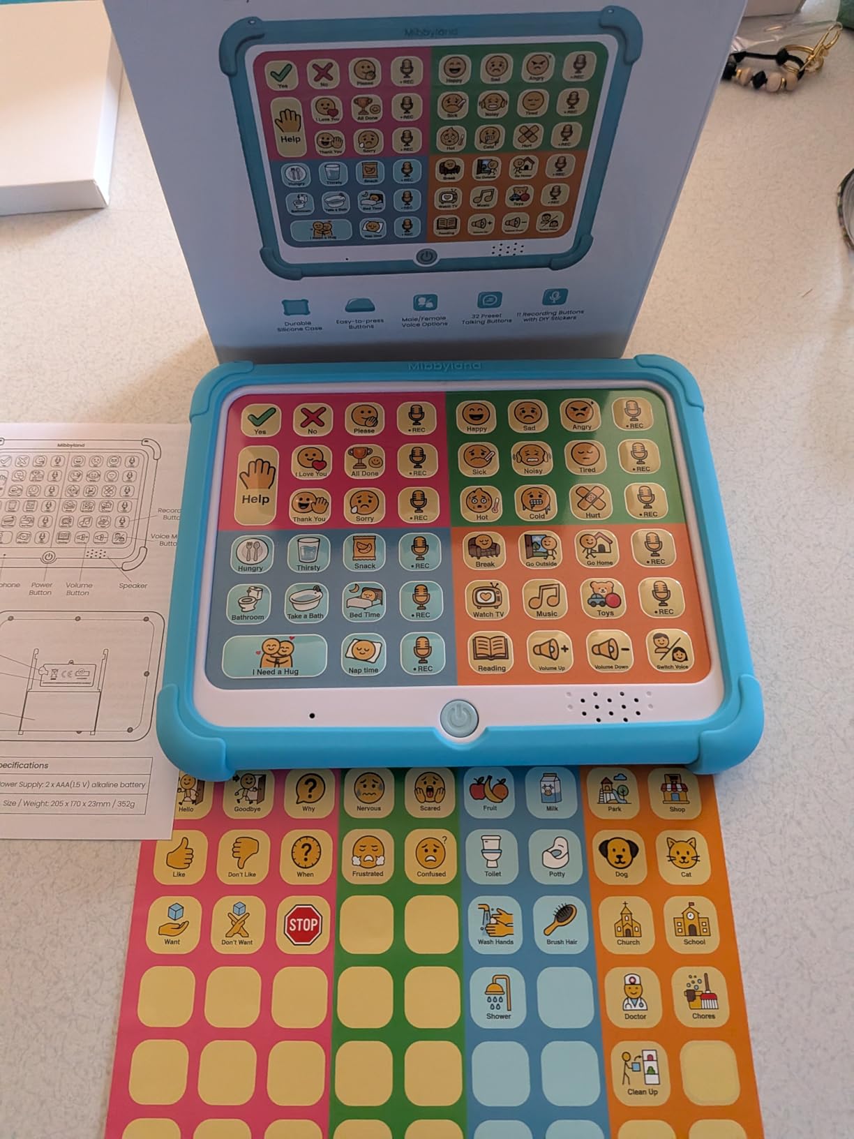 MibbyTalk AAC Device for Autism, Communication Tool for Nonverbal Kids | 32 Preset and 11 Recordable Buttons with Stickers and Silicone Case - for Home, School, and Speech Therapy, Purple customer photo 1