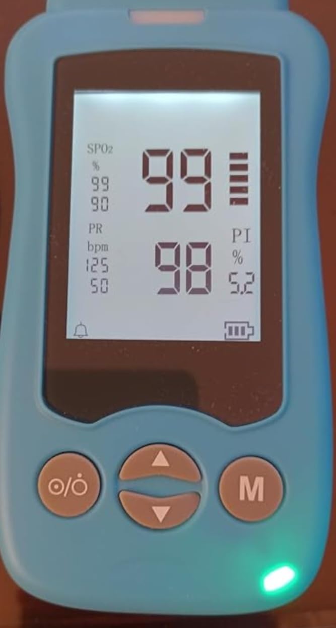 Handheld Fingertip Pulse Oximeter, Medical Grade Pediatric Pulse Oximeter Wrap Probe for Infant Kids Adult, Continuous Pulse Oximeter and Spot Checking, Fast Reading SpO2 Pulse Rate Respiration Rate, Adjustable Audio Visual Alarm (Blue) customer photo 2