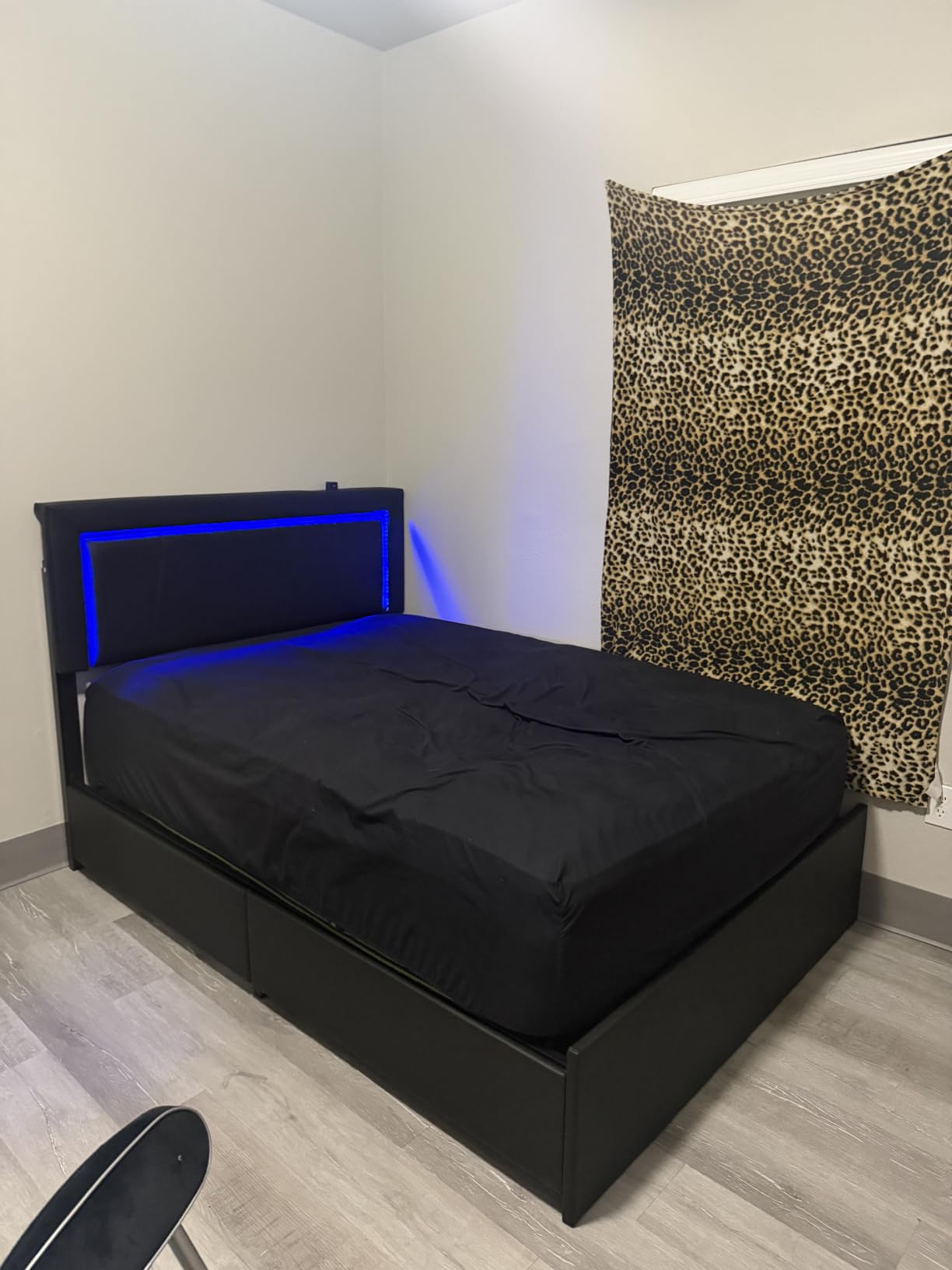 Twin Size Bed Frame with 4 Storage Drawers, Upholstered Headboard, White customer photo 2