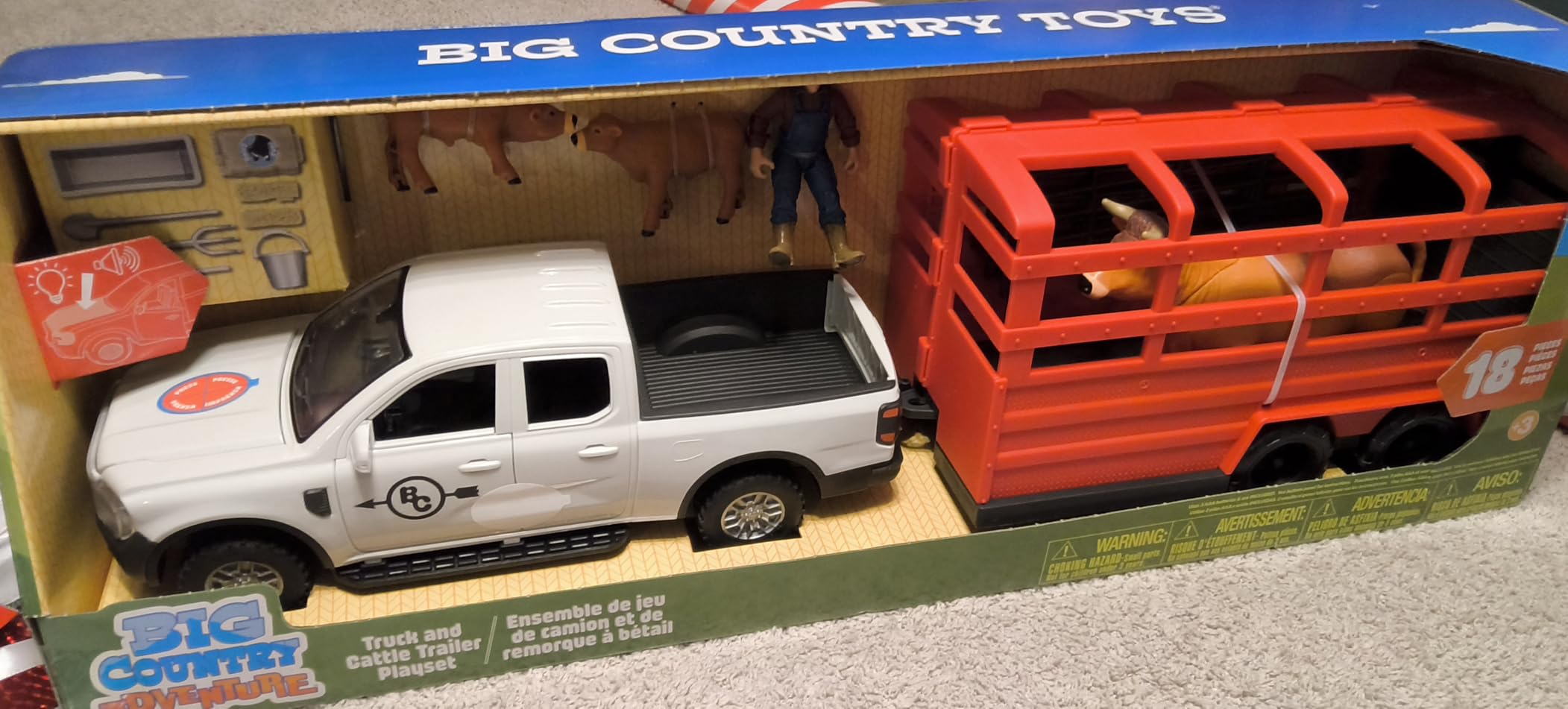 Big Country Toys: Truck & Cattle Trailer Adventure - 18pc Farm Toy Playset, Light-Sound White Pickup, Articulated Animals & Rancher Figure, Kids 3+ customer photo 1
