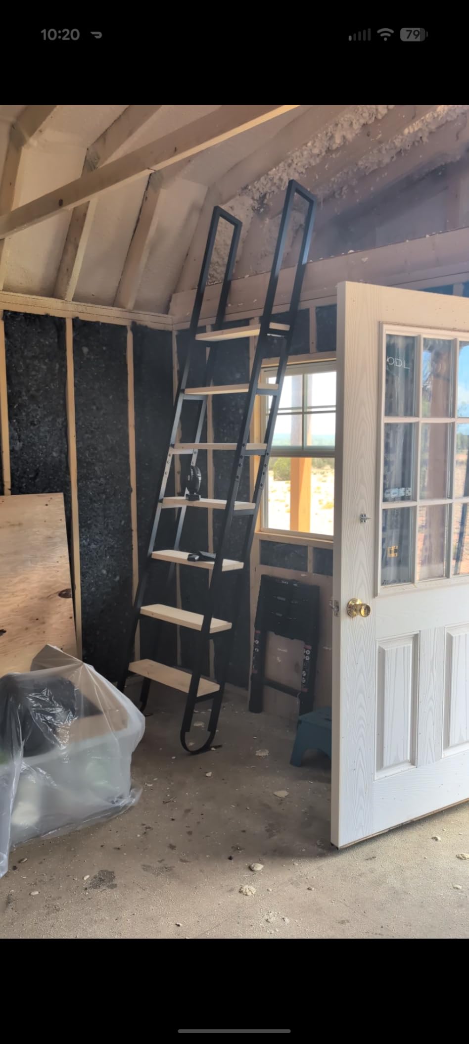 11.35FT Industrial Style Loft Ladder, 9 Steps with Black Steel Handrails & Solid Wood Steps, 450lbs Capacity, Fits 9.2-10FT Installation Height, for Attic, Kitchen, Warehouse, Bookshelf & Outdoor customer photo 2