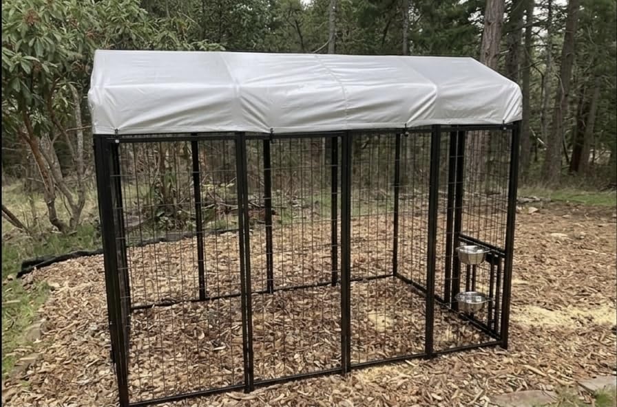 LOVMOR 8' x 4' Outdoor Dog Kennel with Roof for Large Dogs | Heavy duty steel frame, waterproof canopy, double latch door, adjustable feeding bowls for yards and patios customer photo 1