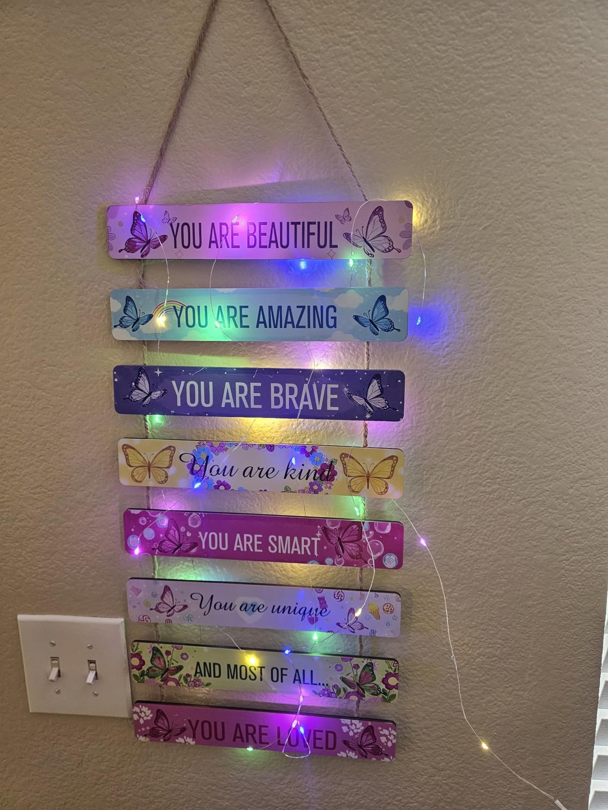 Cute Butterfly Room Decor Set of 8 with Led Light for Teen Girls Kids Toddler, Pink Inspirational Butterfly Wood Nursery Wall Decor for Bedroom, Dreamy Cozy Chic Motivational Princess Room Decor customer photo 2