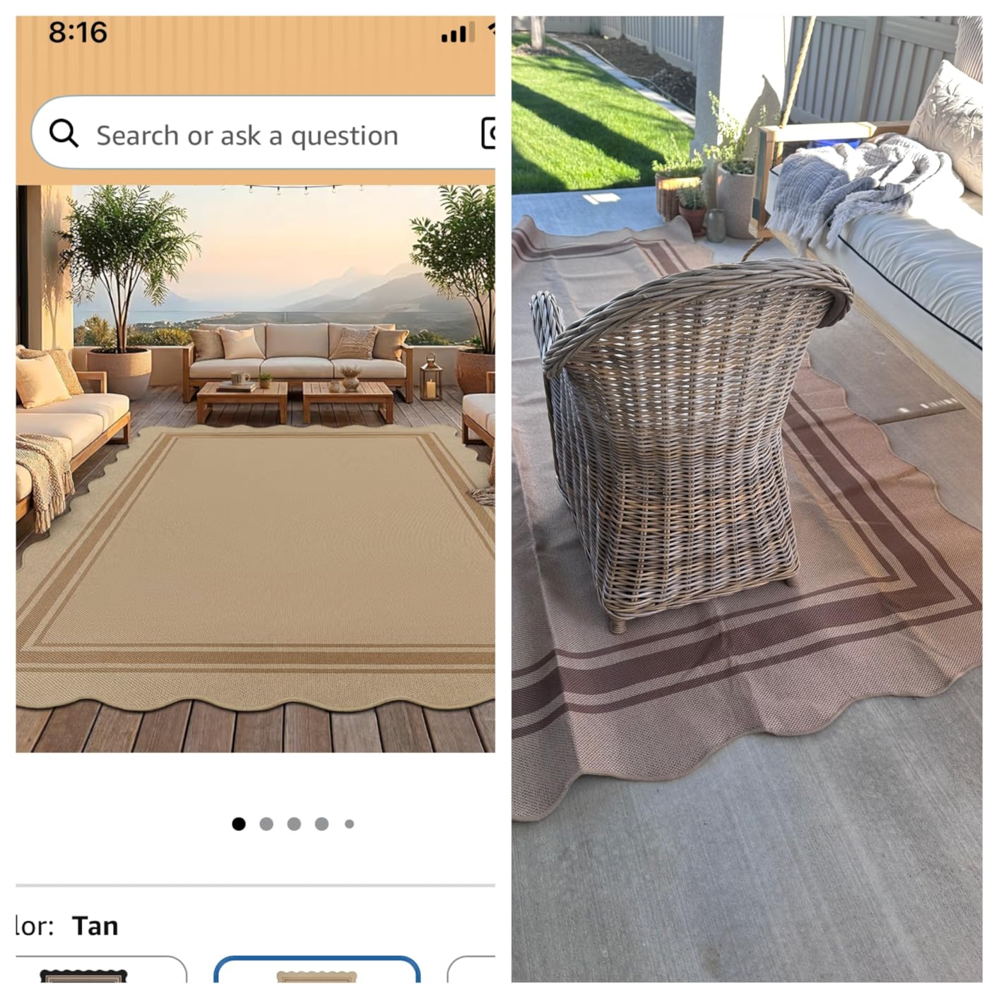 Zeeinx Easy Jute 3x5 Outdoor Scalloped Rug Washable Area Rug customer photo 1