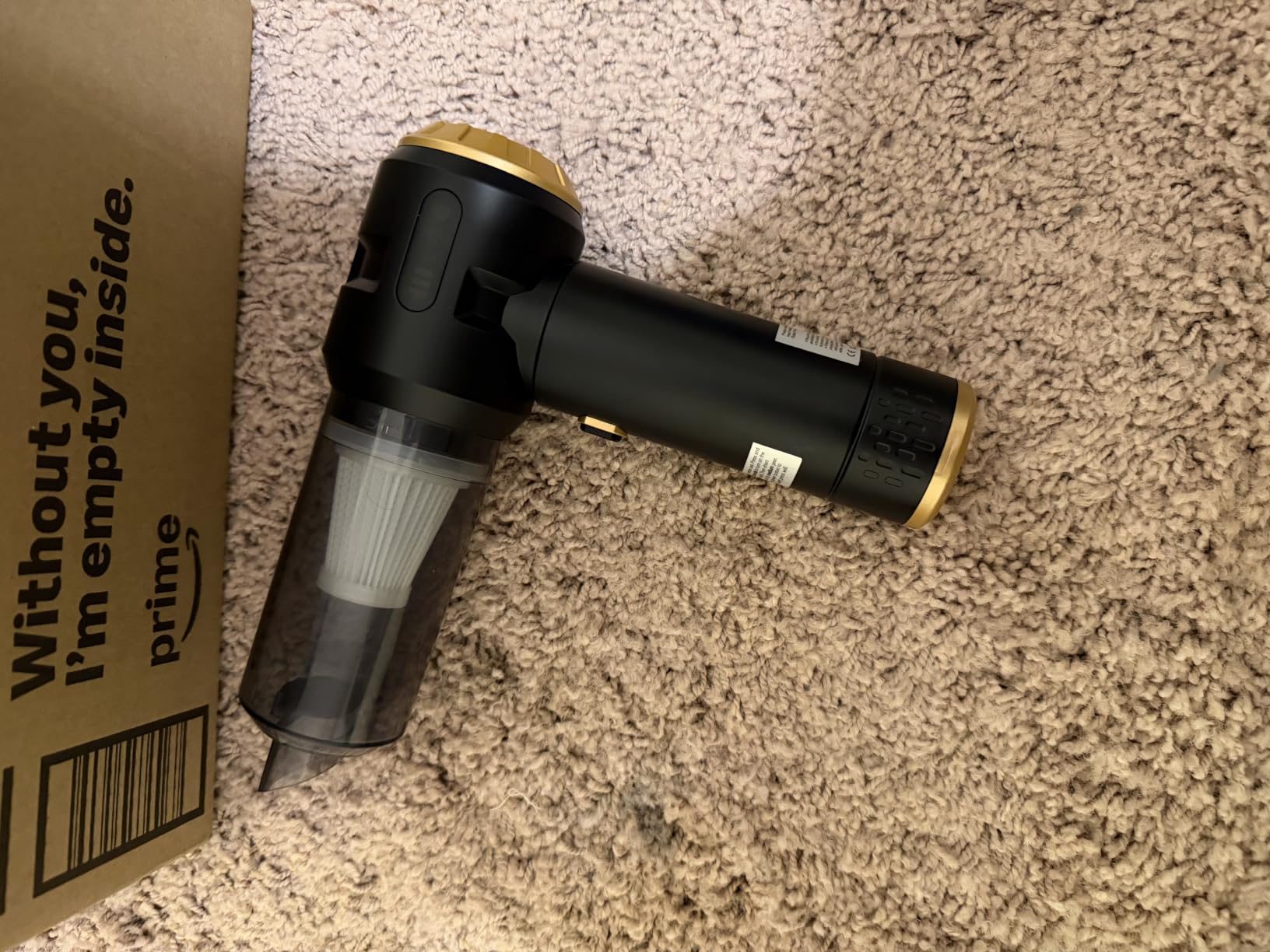 Handheld Vacuum Cleaner Cordless, 23000Pa Powerful Car Mini Vacuum Cleaner, Rechargeable Portable Lightweight dust Catcher for Home Car Carpet Stairs Pet Hair Deep Cleaning(Black-Gold). customer photo 1