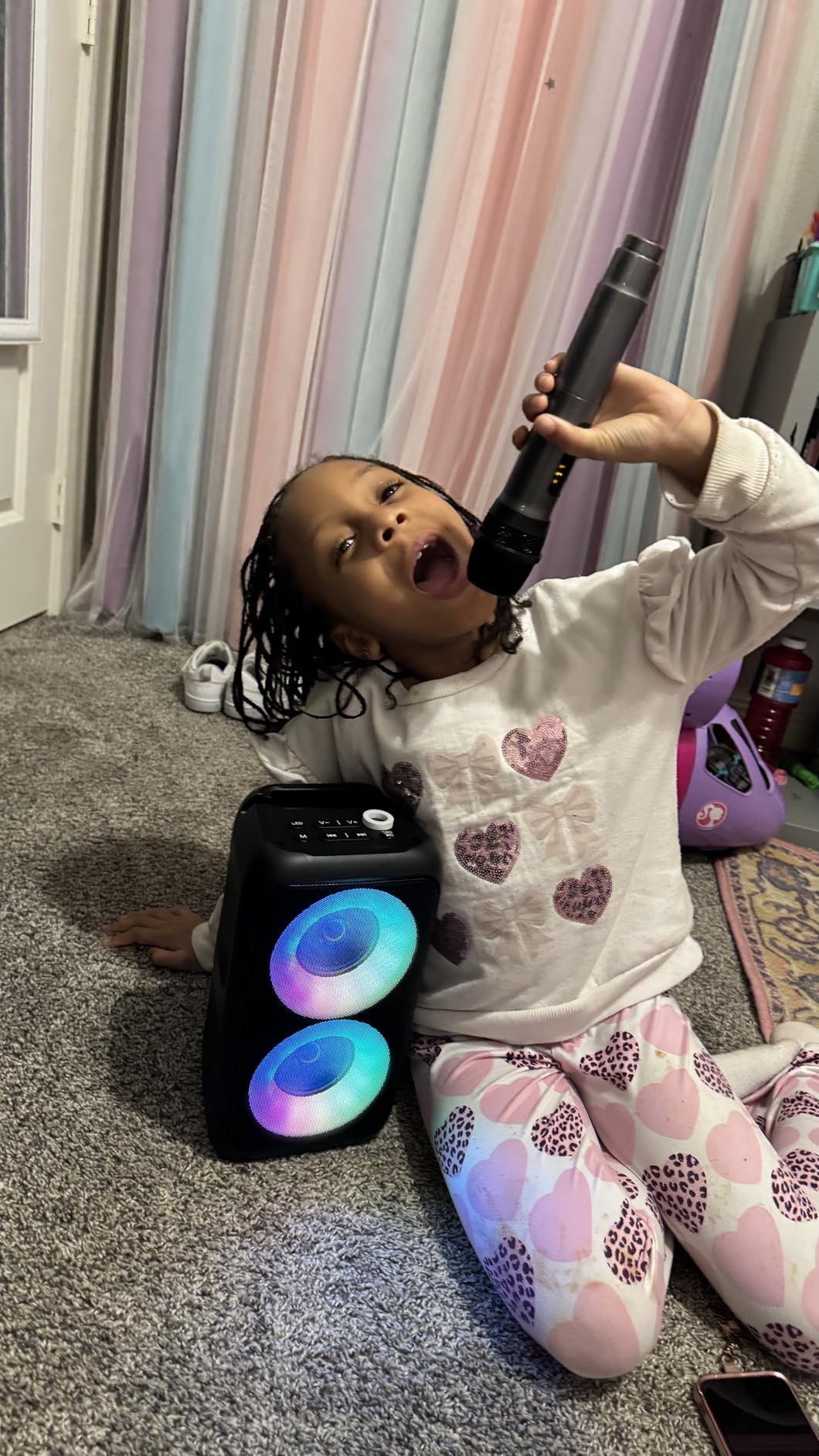 Karaoke Machine for Adults Kids, Portable Bluetooth Speaker with 3 Wireless Microphones, TWS Mode & LED Light, 10H Battery PA System, Home Party Outdoor Camping Birthday Gifts (3 Mics) customer photo 2