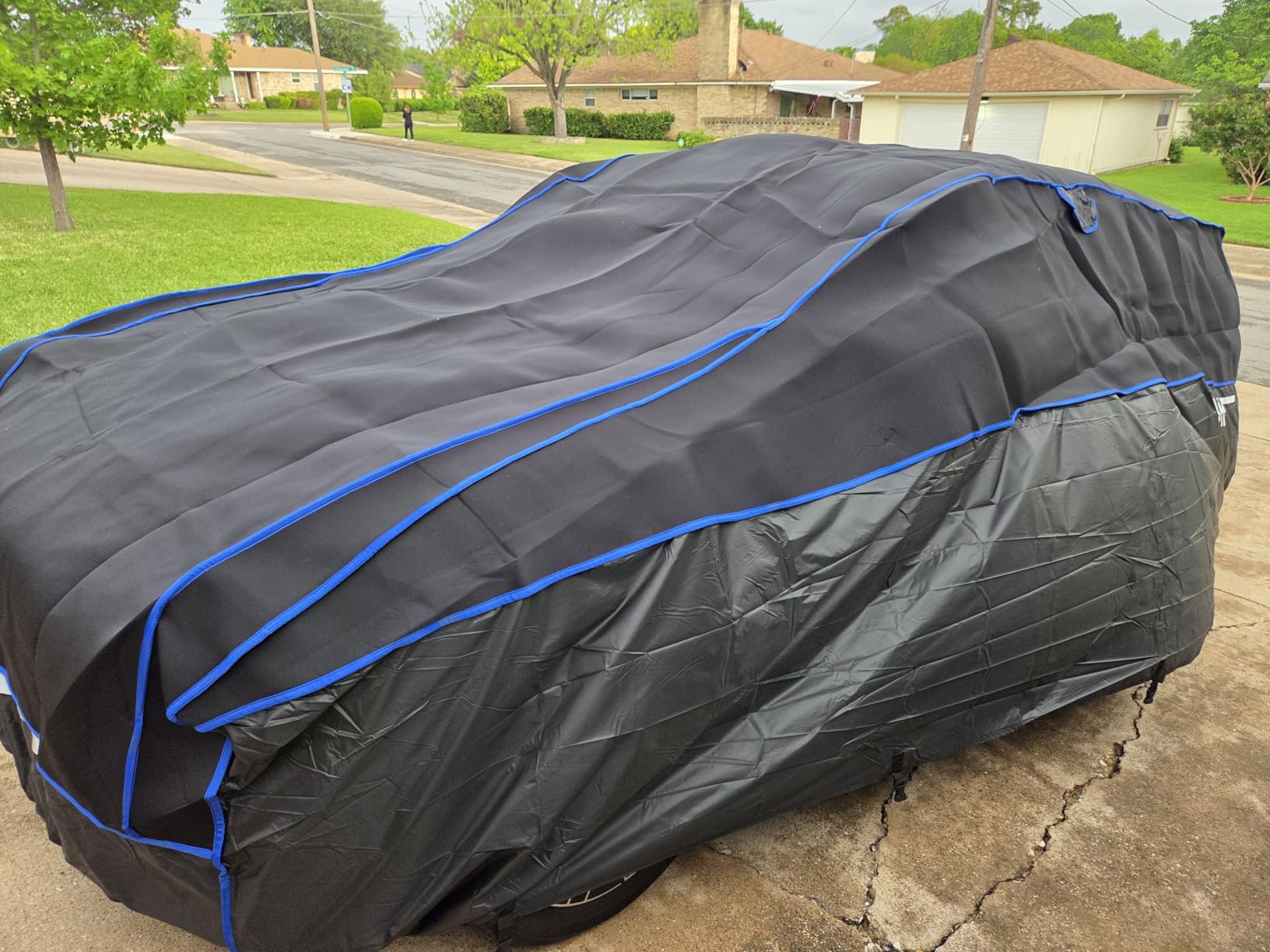 JOYTUTUS Hail Protector Car Cover for SUV (192-201 inch), Thick 5mm EVA Padded Anti-Hail Cover, Waterproof All Weather Hail Protection Car Cover customer photo 1