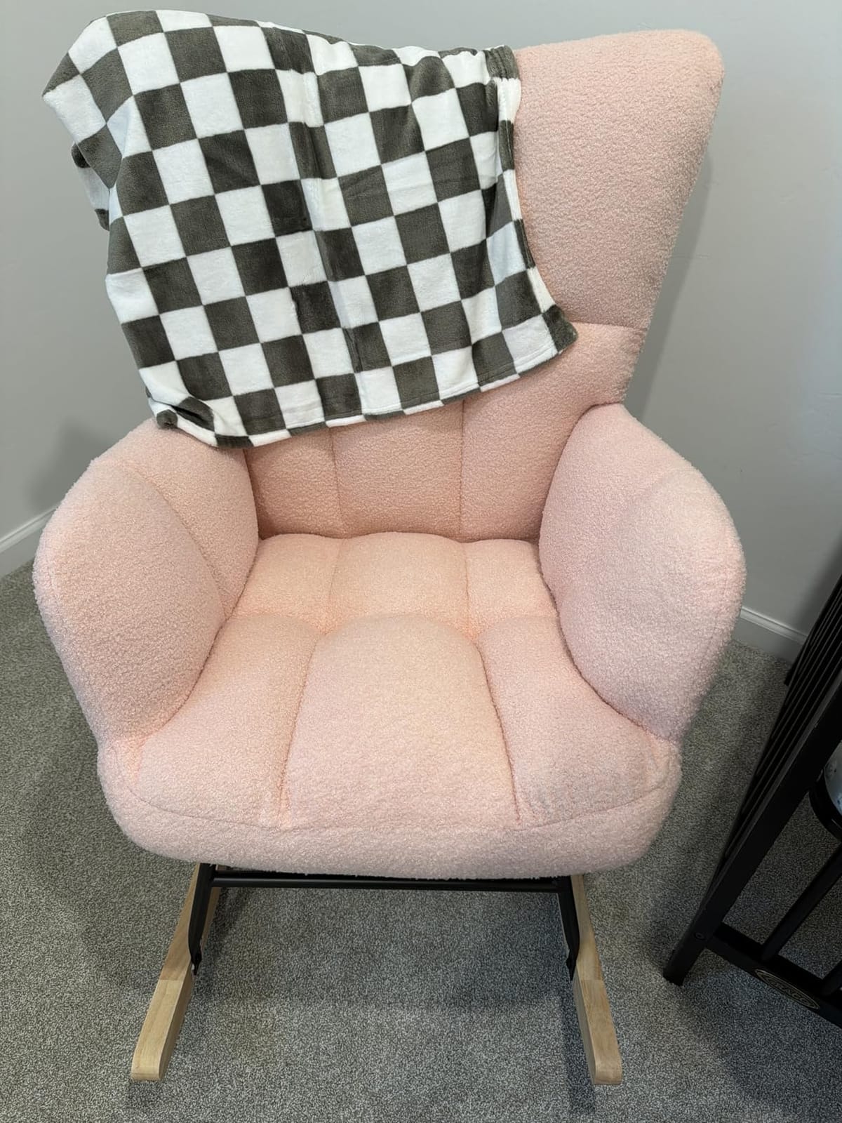 DUMOS Nursery Rocking Chair Teddy Upholstered, Comfy Glider Rocker with High Backrest Armchair Padded Seat, Accent Side Chair for Living Room Bedroom Offices Small Spaces Indoor, Beige customer photo 2