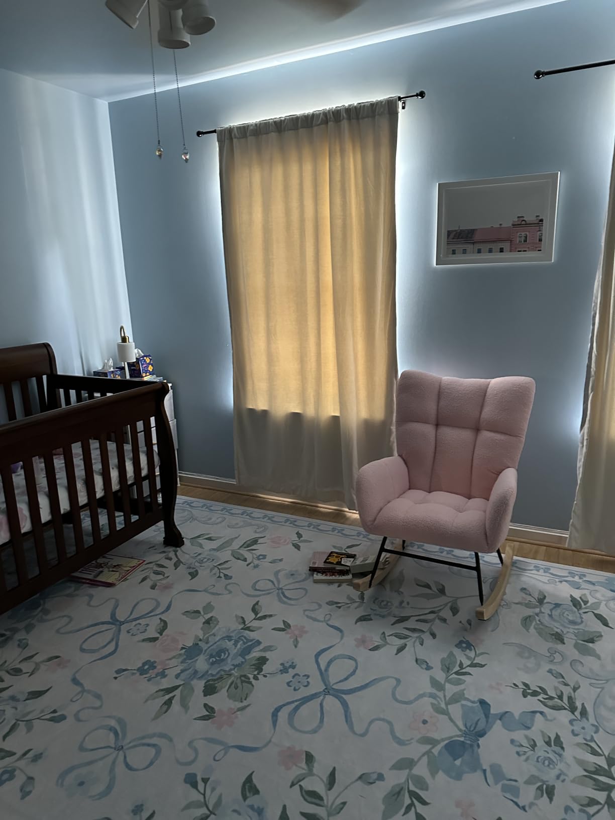 DUMOS Nursery Rocking Chair Teddy Upholstered, Comfy Glider Rocker with High Backrest Armchair Padded Seat, Accent Side Chair for Living Room Bedroom Offices Small Spaces Indoor, Green customer photo 2