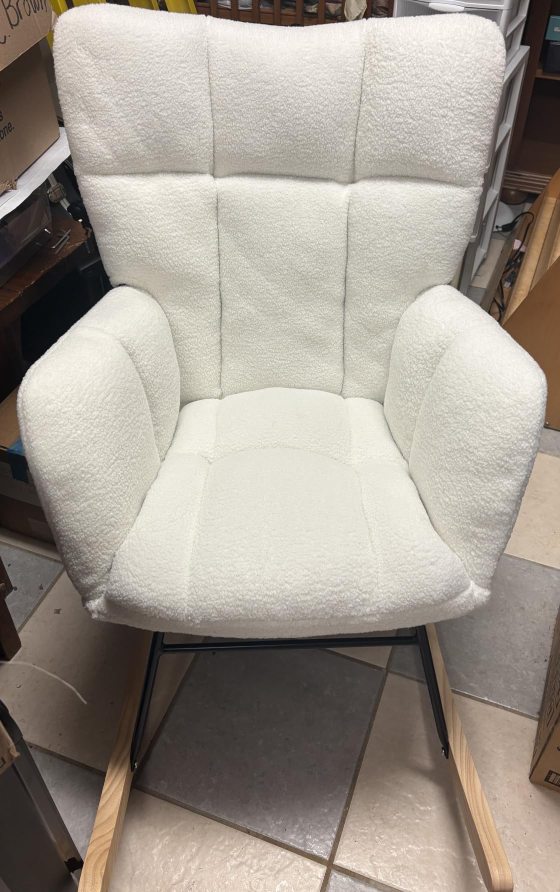 Nursery Rocking Chair, Teddy Upholstered Glider Chair with Thick Cushion, Tufted Gliding Rocker Chair with Wood Leg, Cozy Rocking Armchair, Accent Rocking Chair for Living Room (Ivory) customer photo 1