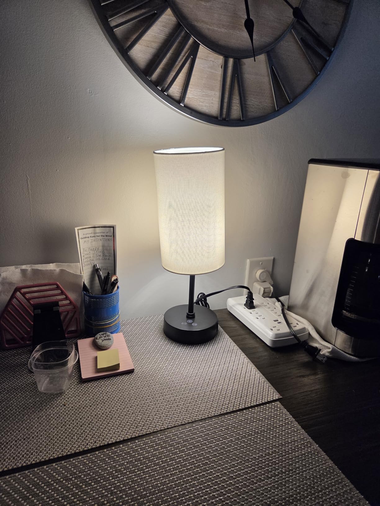 Unicozin Table Lamp for Bedroom, 3 Color Temperatures, 7 RGB Colors, Adjustable Brightness, Dual USB Charging Ports, Ambience Nightstand Light with Blue Shade, Desk Lamp for Kids Reading Home Office customer photo 1